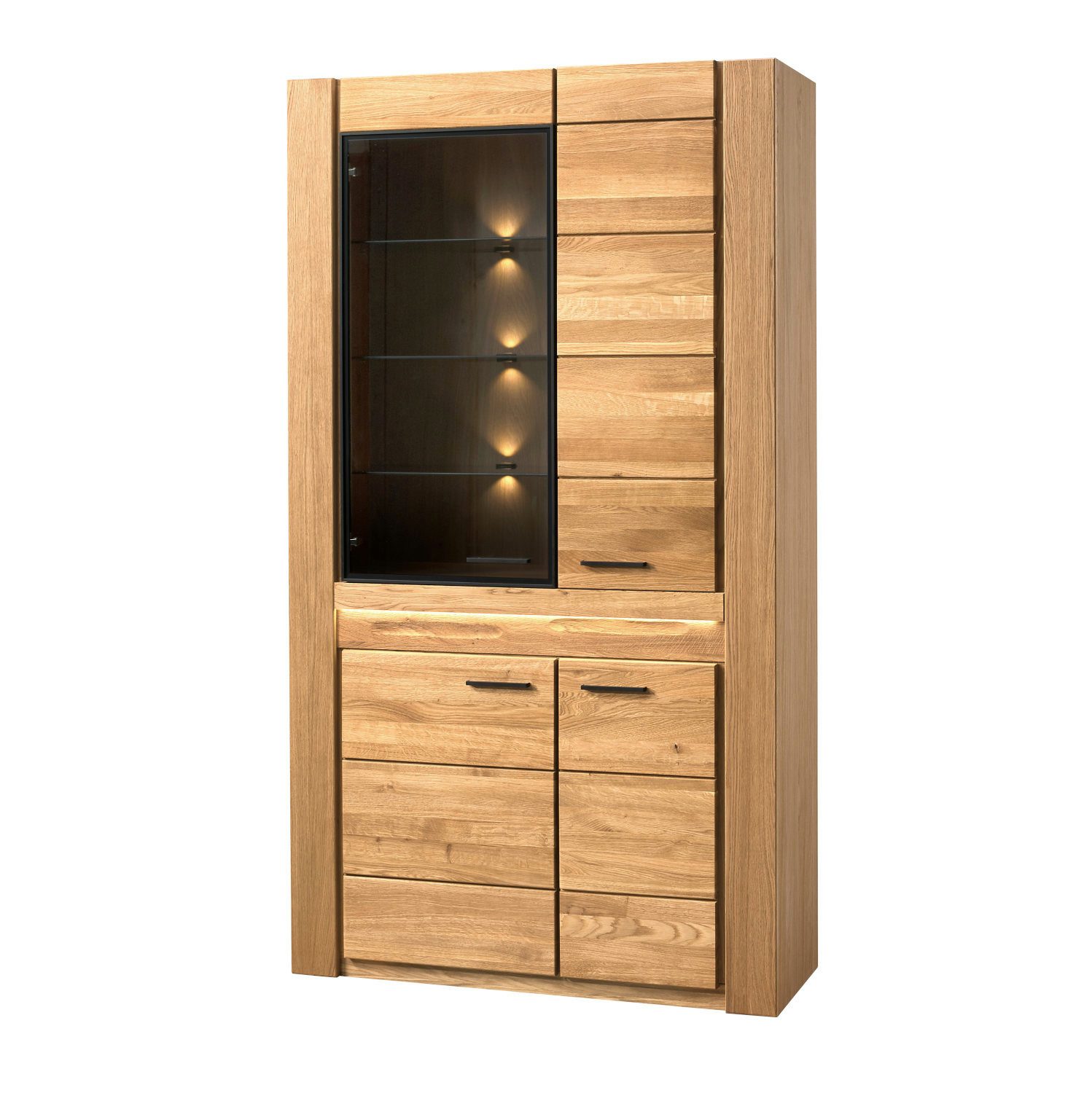 Empinio24 Standvitrine Volo Vitrinenschrank Eiche teil-massiv, 110 cm breit, mit 4 Türen