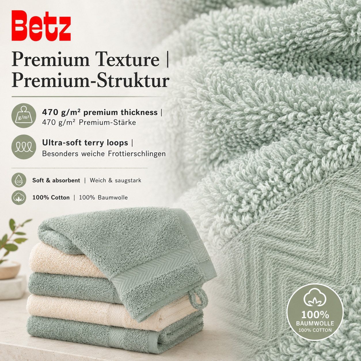 Betz Handtücher Premium Handtuch-Set 12-tlg., 100% Baumwolle (Set, 12-St), Duschtücher,Handtücher, Gästetücher, Seiftücher,Waschhandschuhe – Bild 4 von 5