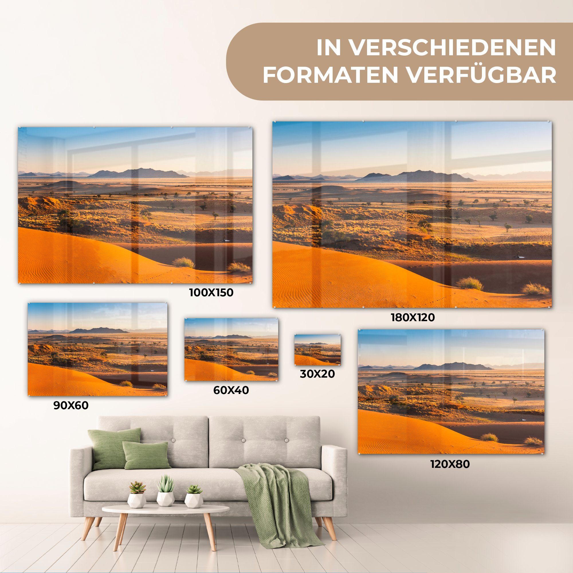 Namibia, von MuchoWow & St), Wohnzimmer in der Acrylglasbilder (1 Namib-Wüste Sonnenaufgang Schlafzimmer Acrylglasbild