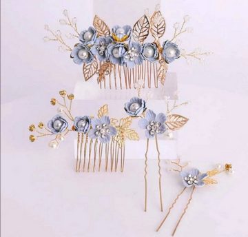 Brautkrone Diadem Haarnadeln Haarkamm Brautschmuck Hochzeit blau (1-teilig, 2-teilig, 2-tlg., Haarnadeln 2-er Set, Haarkamm 1-teilig), handgefertigt