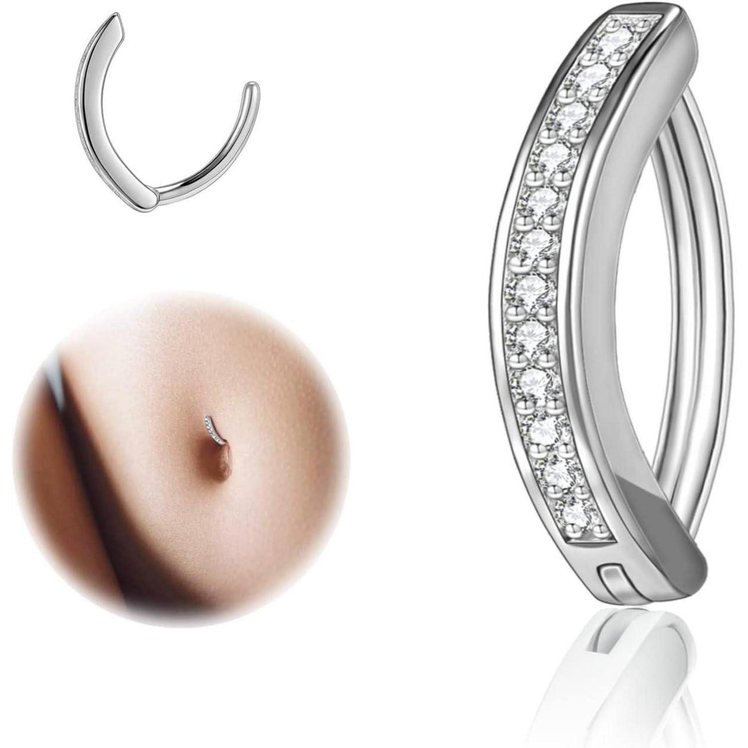 ZS Bauchnabelpiercing Bauchnabelpiercing Silber 925 Diamanten 14G Clicker Piercing