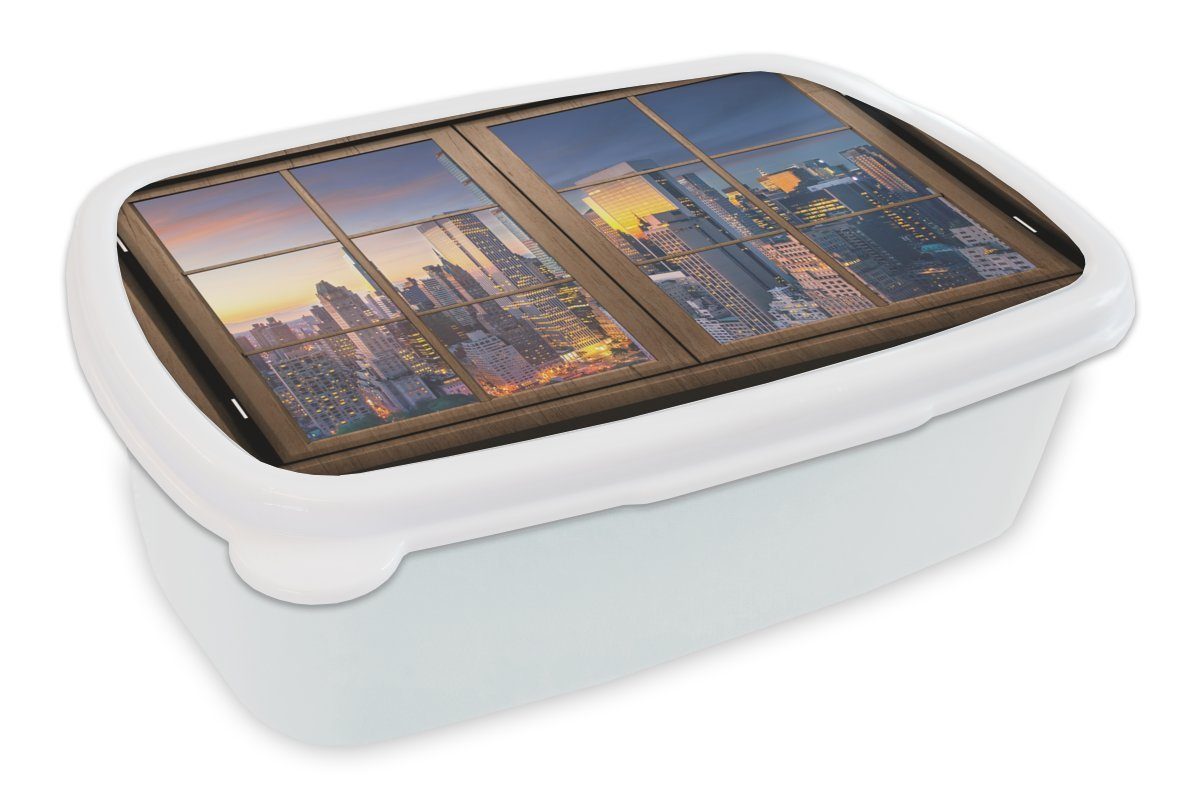 MuchoWow Lunchbox Durchsichtig - Brotdose, und (2-tlg), für Holz für und - York, weiß Jungs Kunststoff, New Erwachsene, Mädchen Kinder Brotbox