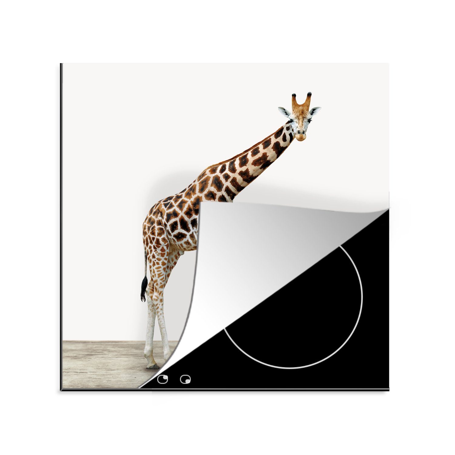 MuchoWow Herdblende-/Abdeckplatte Tier - Giraffe - Weiß, Vinyl, (1 tlg), 78x78 cm, Ceranfeldabdeckung, Arbeitsplatte für küche