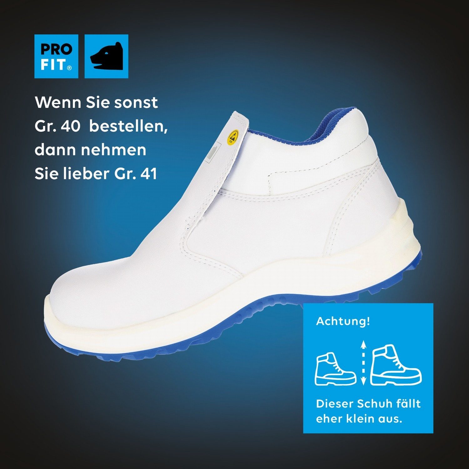 PRO FIT 121 ESD Sicherheitsschuhe S2 "Arctos white mid", weiß/blau Arbeitsschuh (1, Paar) Zehenschutzkappe, Atmungsaktiv, für Arbeiten im Weißbereich – Bild 5 von 5