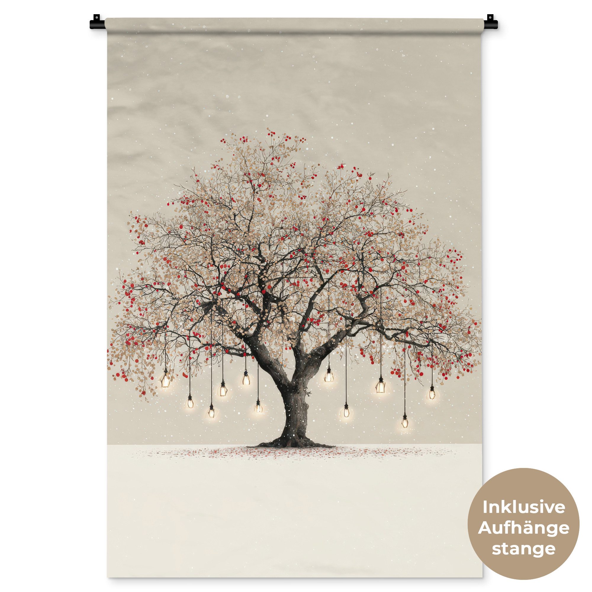 MuchoWow Wandteppich Lichterbaum - Winter - Weihnachten - Mehrfarbig, Rechteckig, Höhe: 3 mm, Wandtuch Wohnzimmer, Schlafzimmer, 90x135 cm