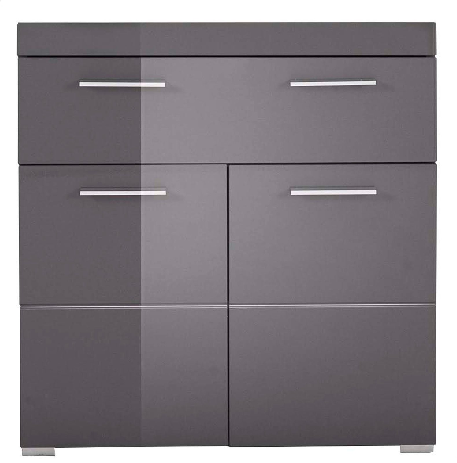 trendteam Unterschrank Amanda (Badschrank in grau Hochglanz, Breite 73 cm) mit großem Schubkasten und 2 Türen