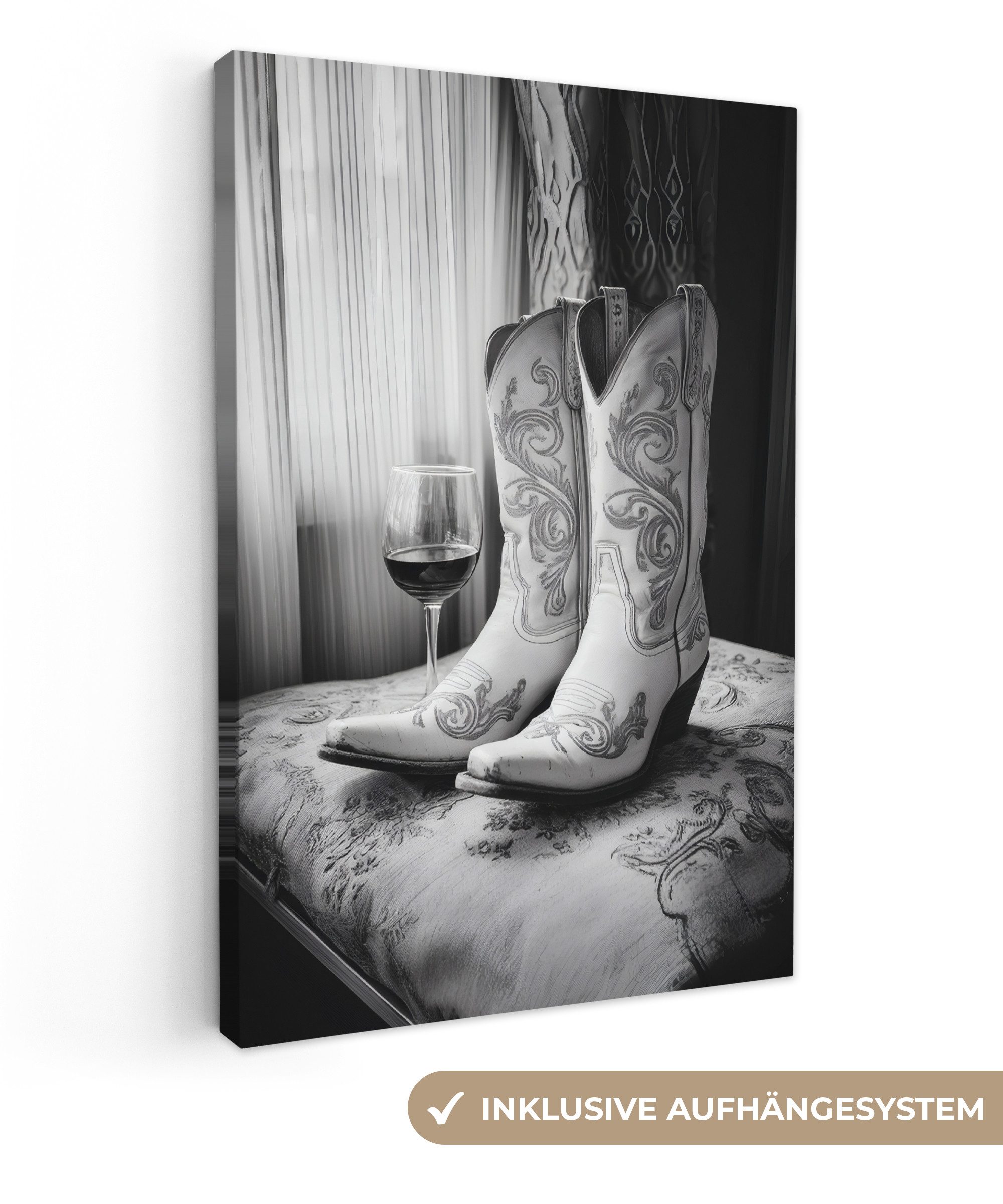 OneMillionCanvasses® Leinwandbild Wein - Cowboystiefel - günstig online kaufen