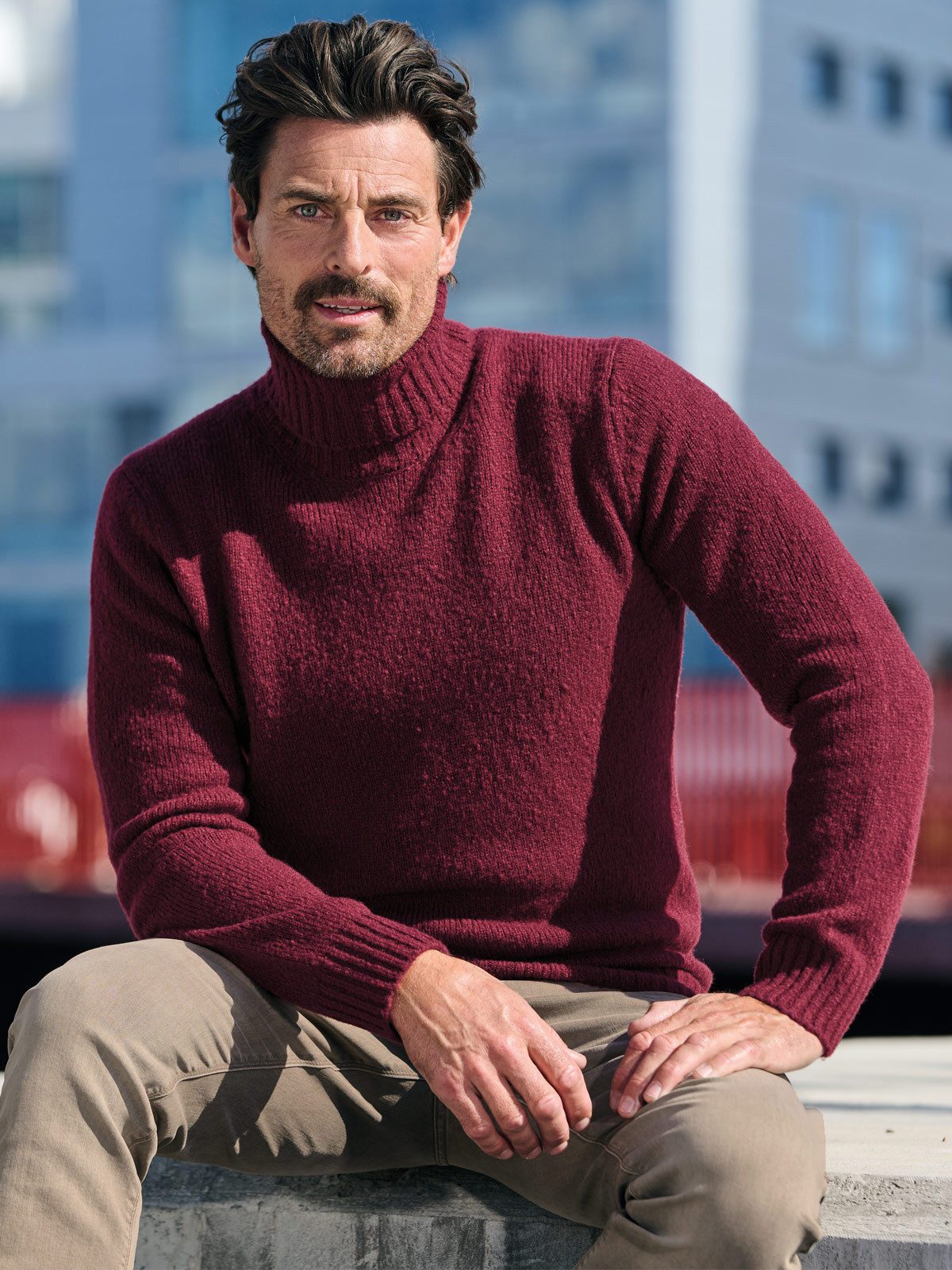 Engbers Rollkragenpullover Herren Rollkragenpullover aus Bouclegarn, Rot