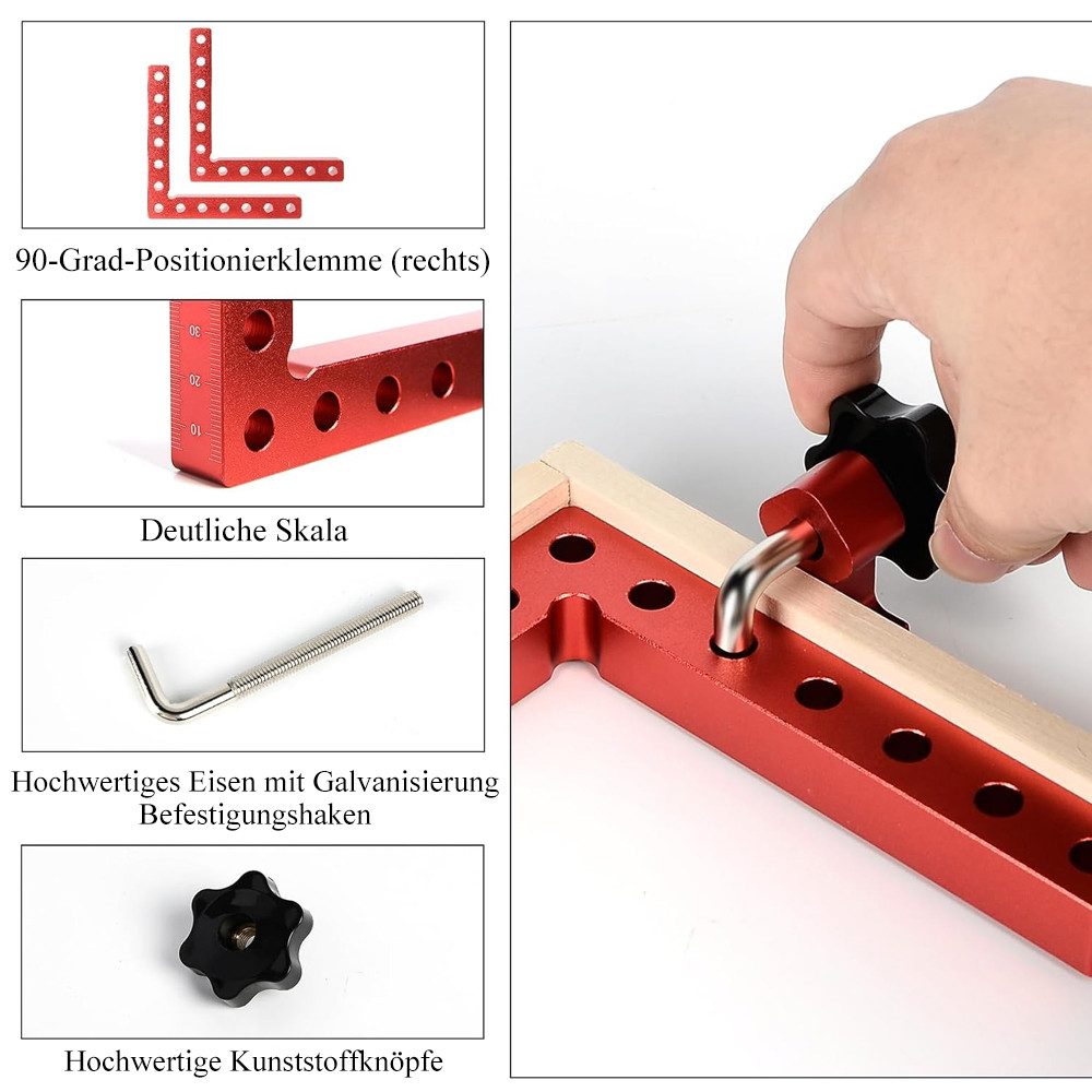AFKSMILE Klemmen 90 Grad Positionierwinkel, Rechtwinklige Klemme aus Aluminiumlegierung, Tischler-Eckklemme, quadratisches Werkzeug für Bilderrahmen, Schränke
