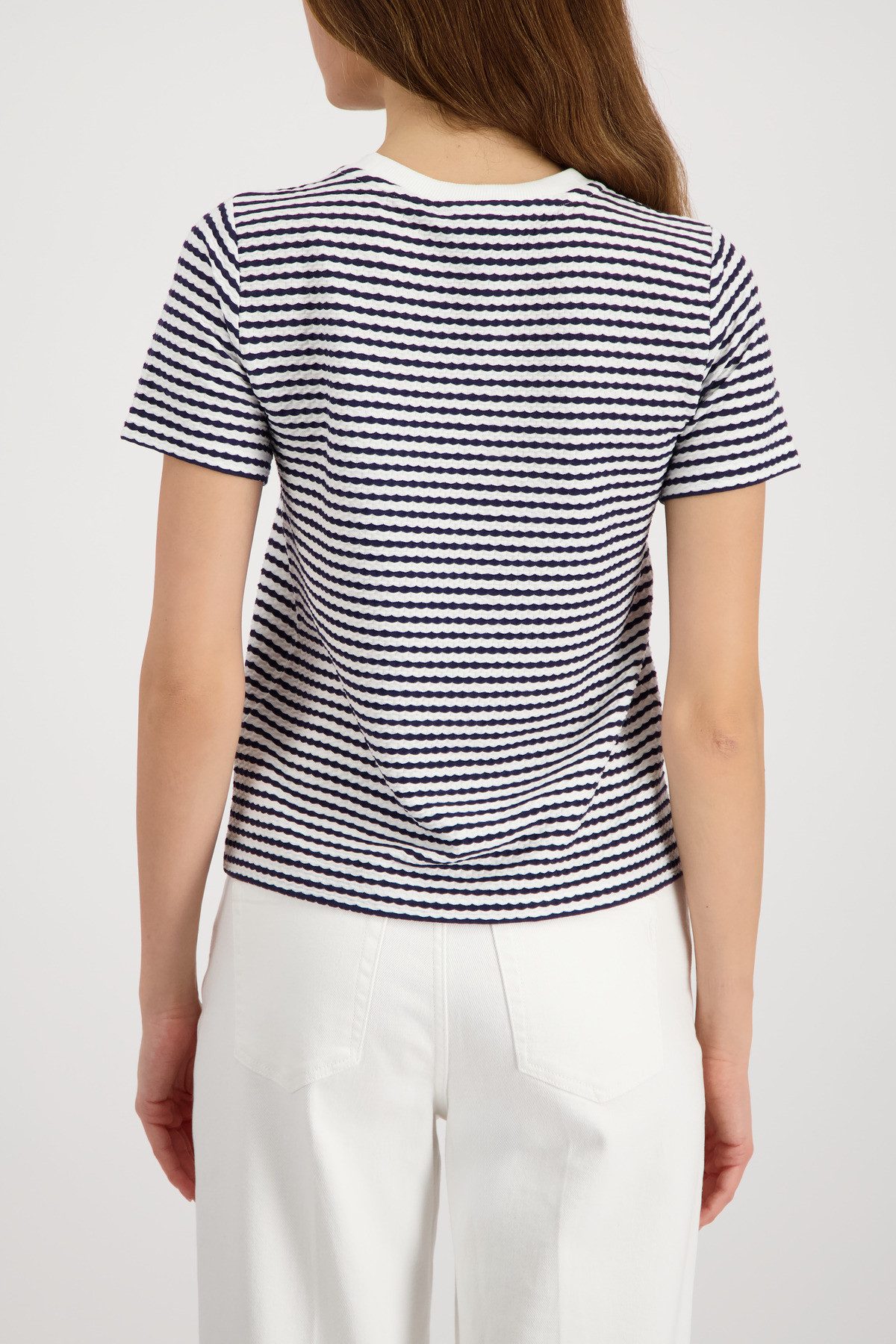 Monari Rundhalsshirt Shirt Struktur mit Streifen
