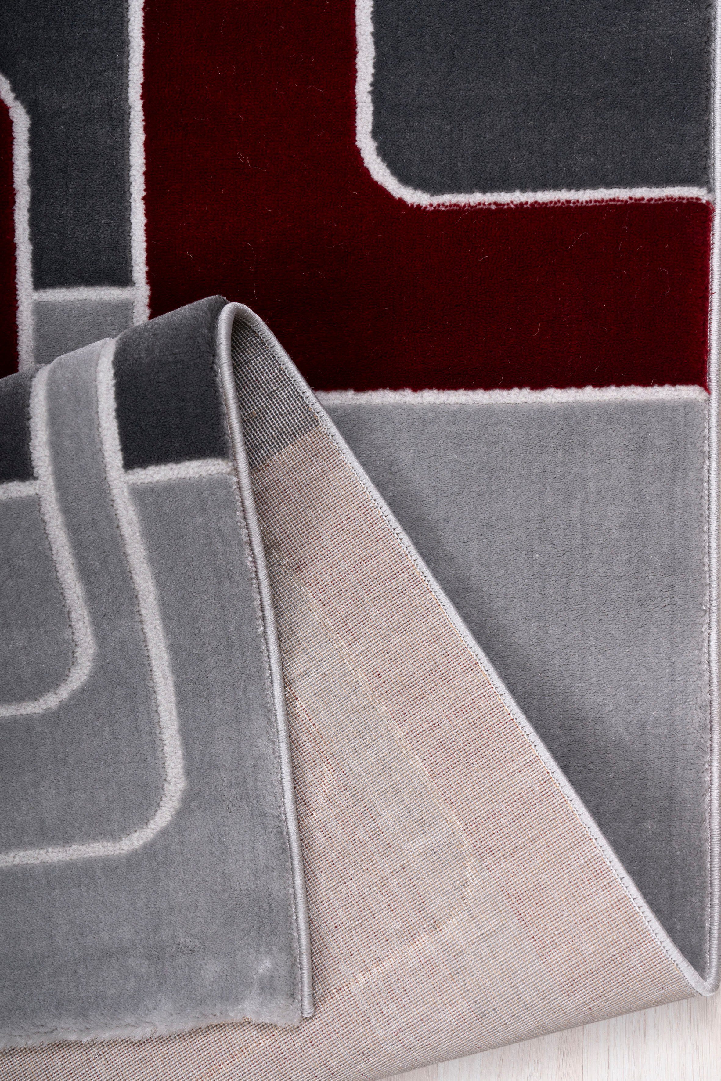 Teppich rechteckig, mm, elegant handgearbeitetem 12 Höhe: mit rot Anesa, Kurzflor, flach, affaire, Konturenschnitt, Home