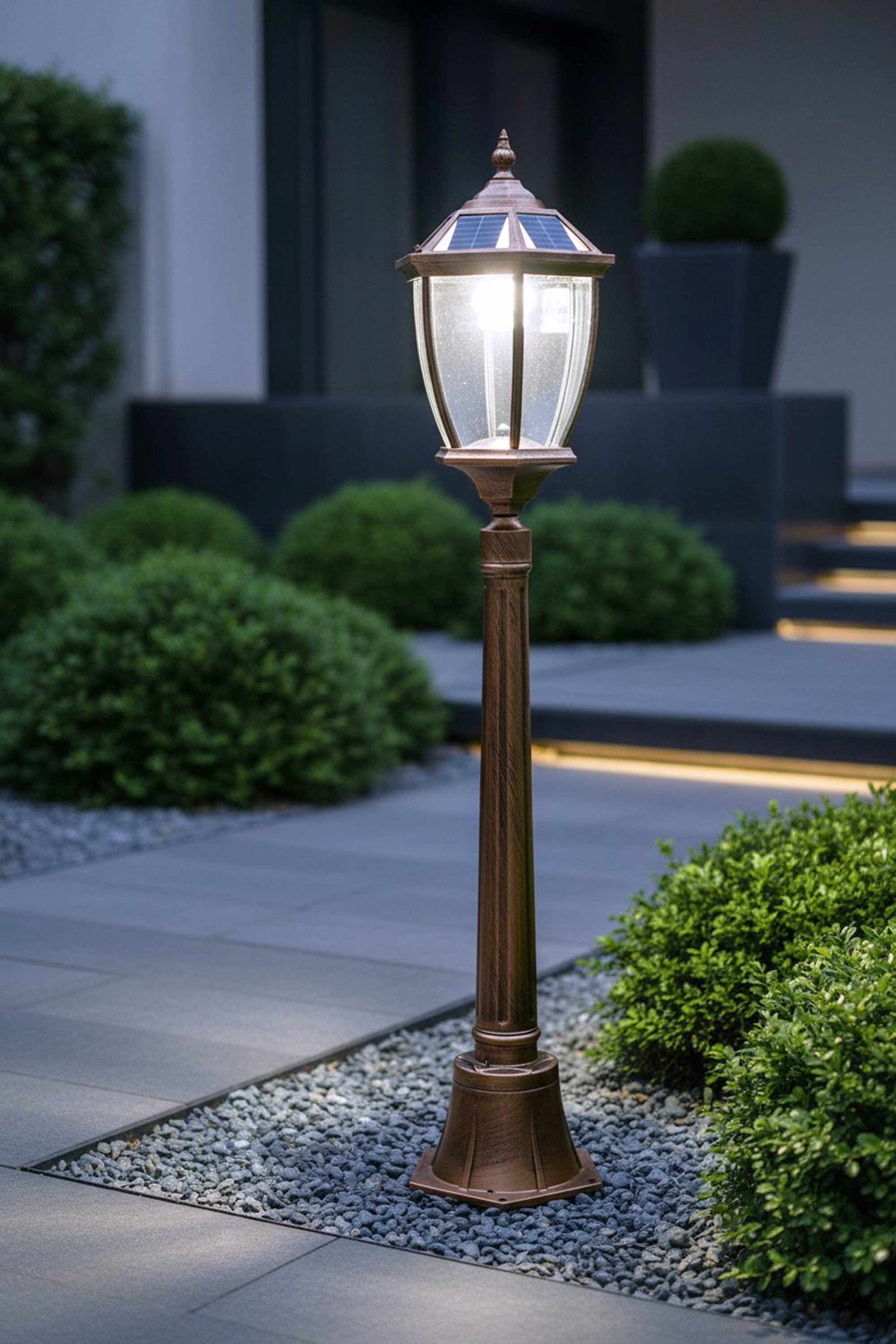Arnusa LED Gartenleuchte Solarleuchte Kupferfarben Gartenlaterne Außenleuchte Sockelleuchte, Farbsteuerung, LED fest integriert, Warmweiß, Kaltweiß, kabellos klassische Solarlampe Außen