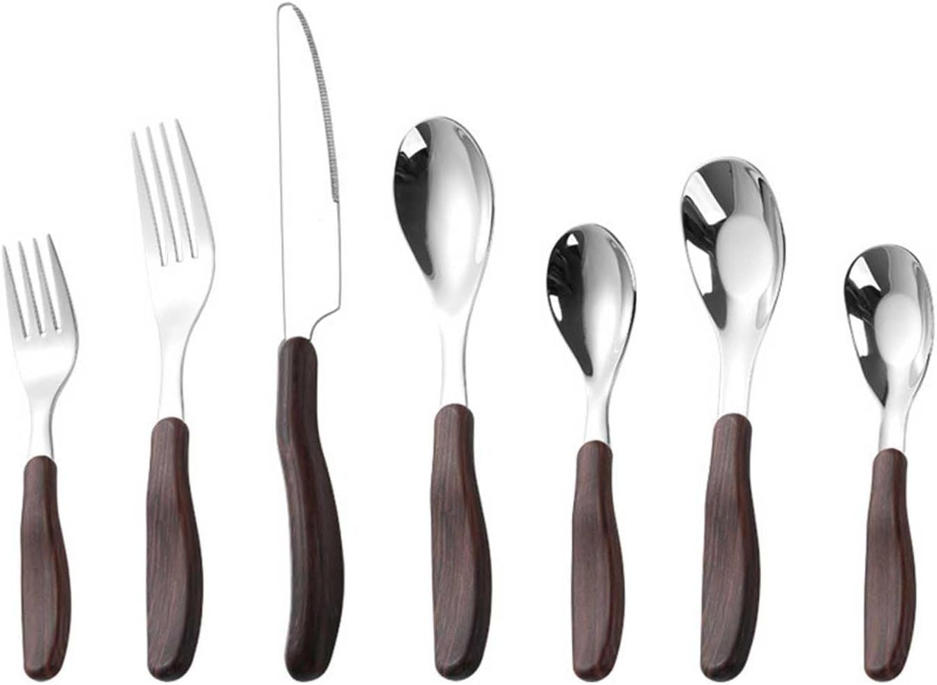 FELIXLEO Steakbesteck Geschirrset 56 teilig Holzartiger Griff Besteck Silber
