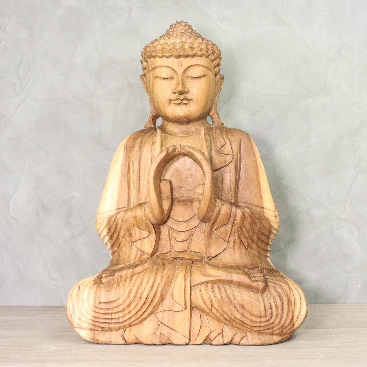 Oriental Galerie Dekofigur Holzfigur Sitzender Buddha Massiv Natur B4 50 cm (1 St), traditionelle Herstellung in Handarbeit im Ursprungsland