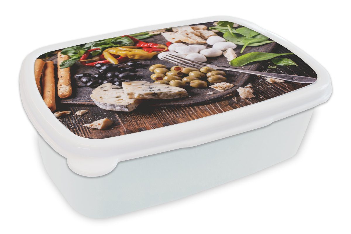 MuchoWow Lunchbox Lebensmittel - Käse - Paprika, Kunststoff, (2-tlg), Brotbox für Kinder und Erwachsene, Brotdose, für Jungs und Mädchen weiß
