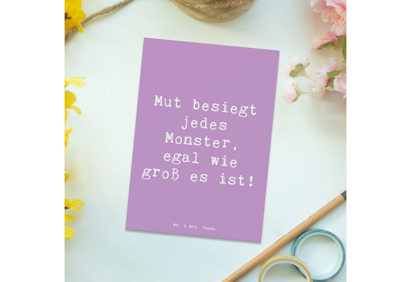 Thumbnail - Mr. & Mrs. Panda Postkarte Ängste vor Monstern besiegen - Lavendeltraum - Geschenk, ermutigend, Matt Rückseite