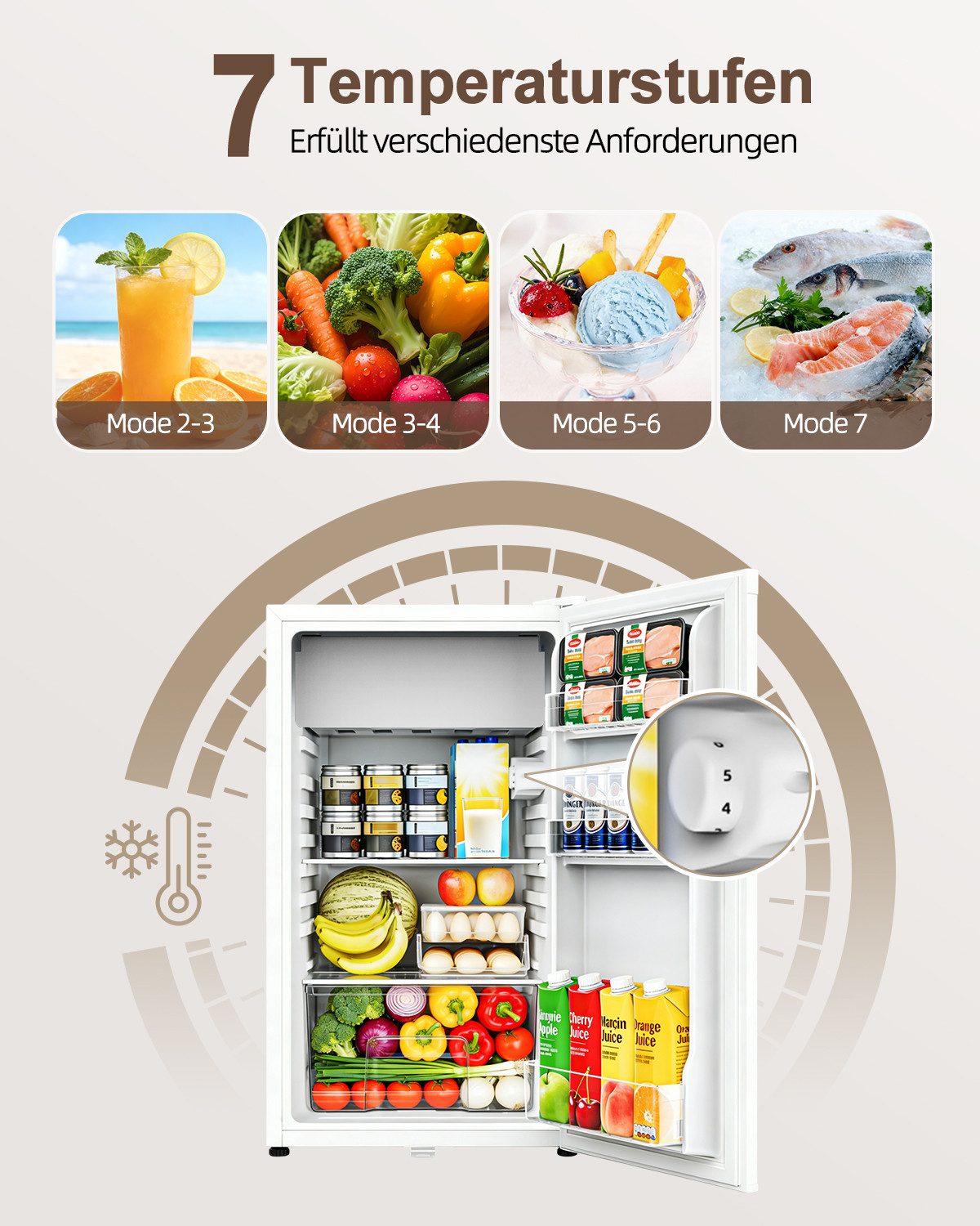 WELLENT Kühlschrank Mini-Kühlschrank mit Gefrierfach,leise 38dB,kompakter Getränkekühlschrank für Büro, Küche, Schlafzimmer & Hotel, mit Schloss, 3 Ablagen verstellbar,Türanschlag wechselbar