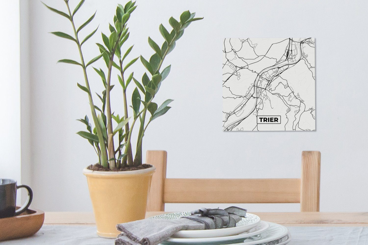 OneMillionCanvasses® Leinwandbild Karte Leinwand Schlafzimmer Trier Wohnzimmer Bilder - - für (1 St), Stadtplan