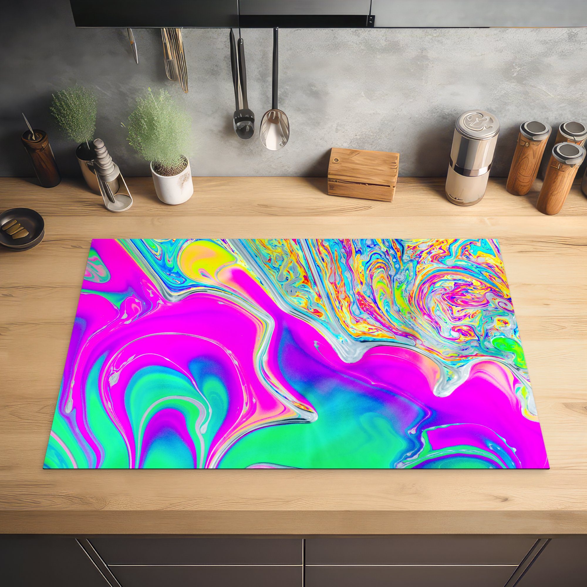 Vinyl, - 81x52 - küche, (1 Ceranfeldabdeckung cm, Farben für tlg), Schutz Herdblende-/Abdeckplatte Kunst die MuchoWow Induktionskochfeld Psychedelisch,