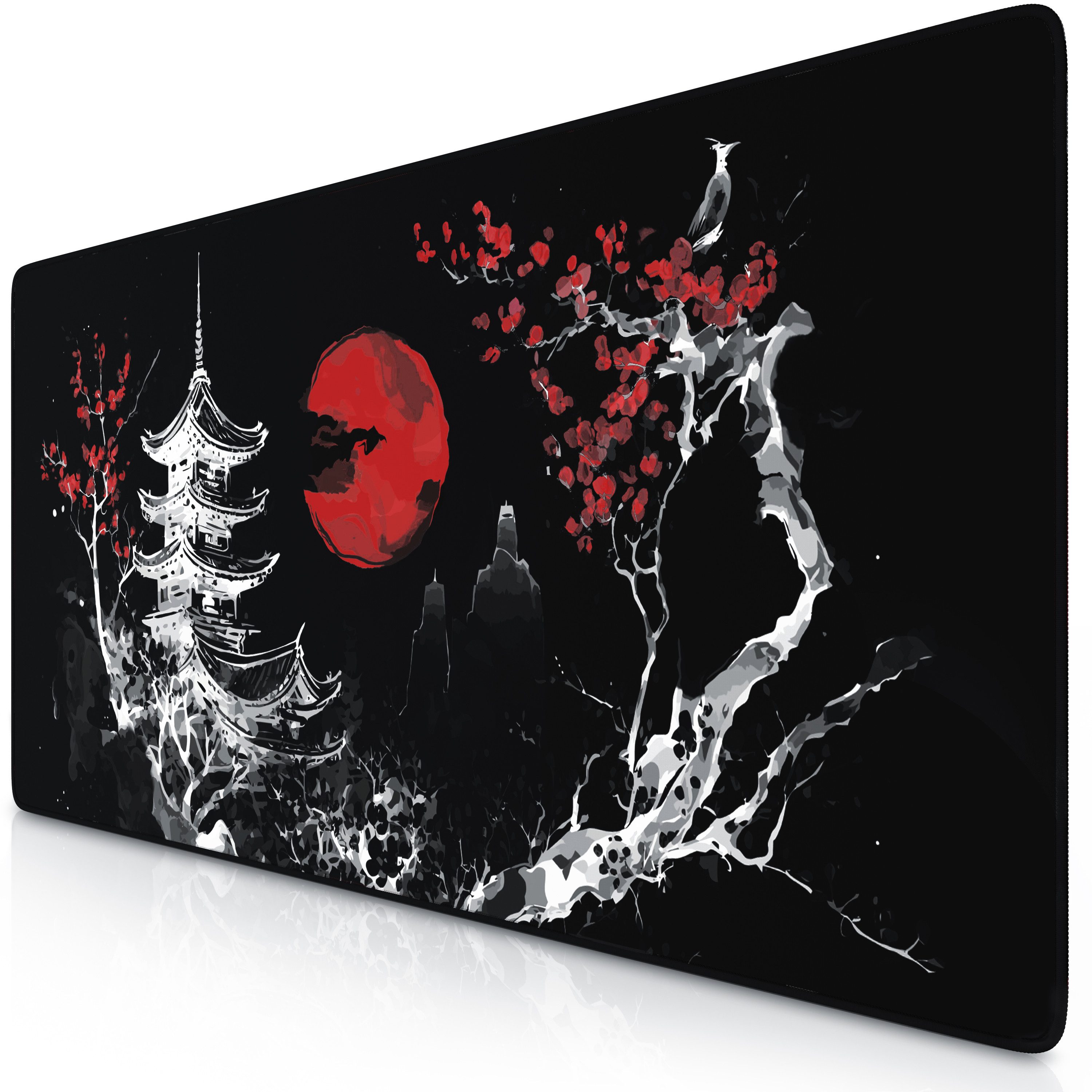 Titanwolf Gaming Mauspad XXL Speed Mousepad 900 x 400 x 3 mm, Schreibtischauflage, abwaschbar, rutschfeste Rückseite, Geschwindigkeit & Präzision, Japan Ink Painting