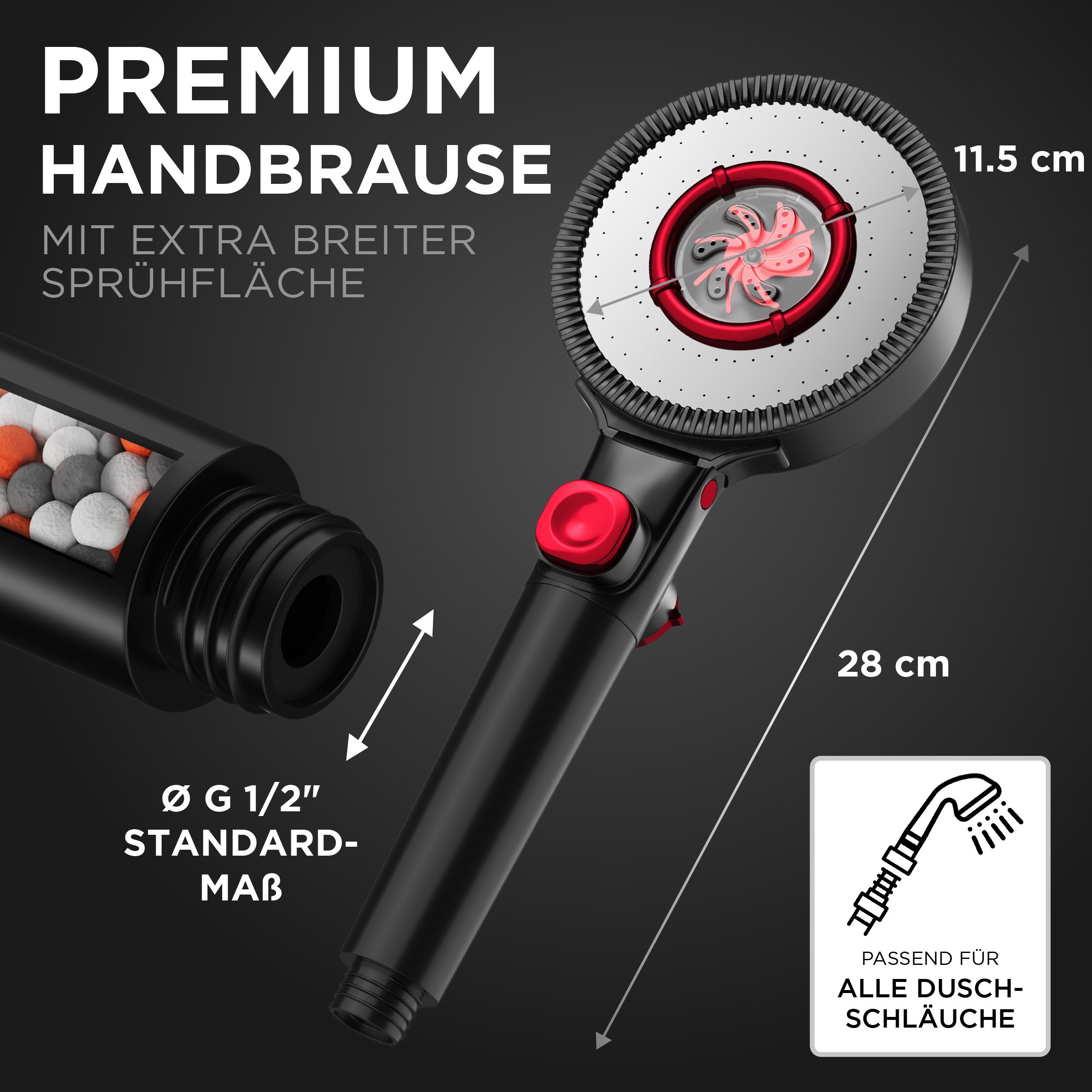 Lobenswerk Duschbrause Duschkopf mit Boost-Funktion, mit Mineralperlenfilter gegen Kalk & Verunreinigungen – Bild 2 von 5