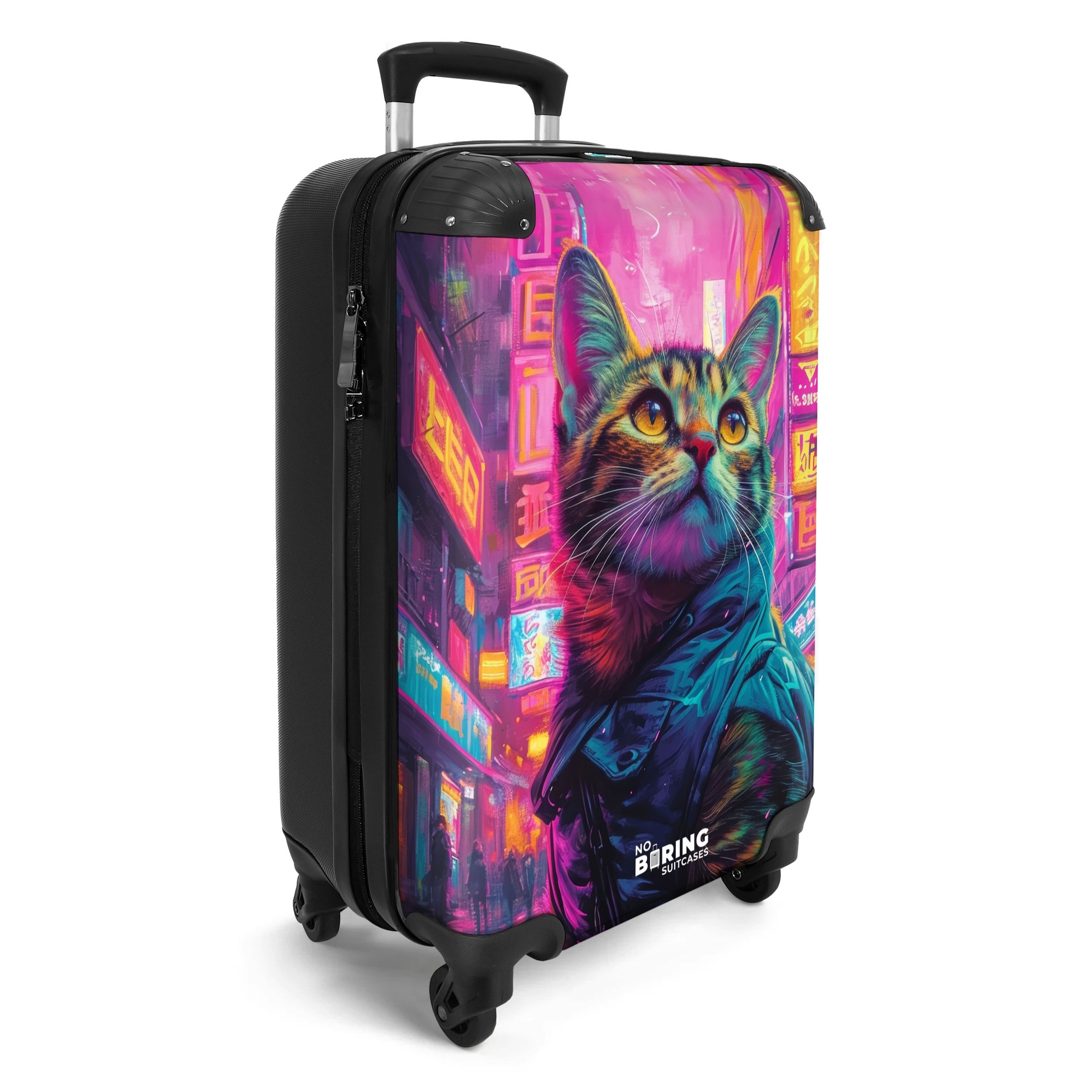 NoBoringSuitcases.com© Hartschalen-Trolley Katze mit Mantel in günstig online kaufen