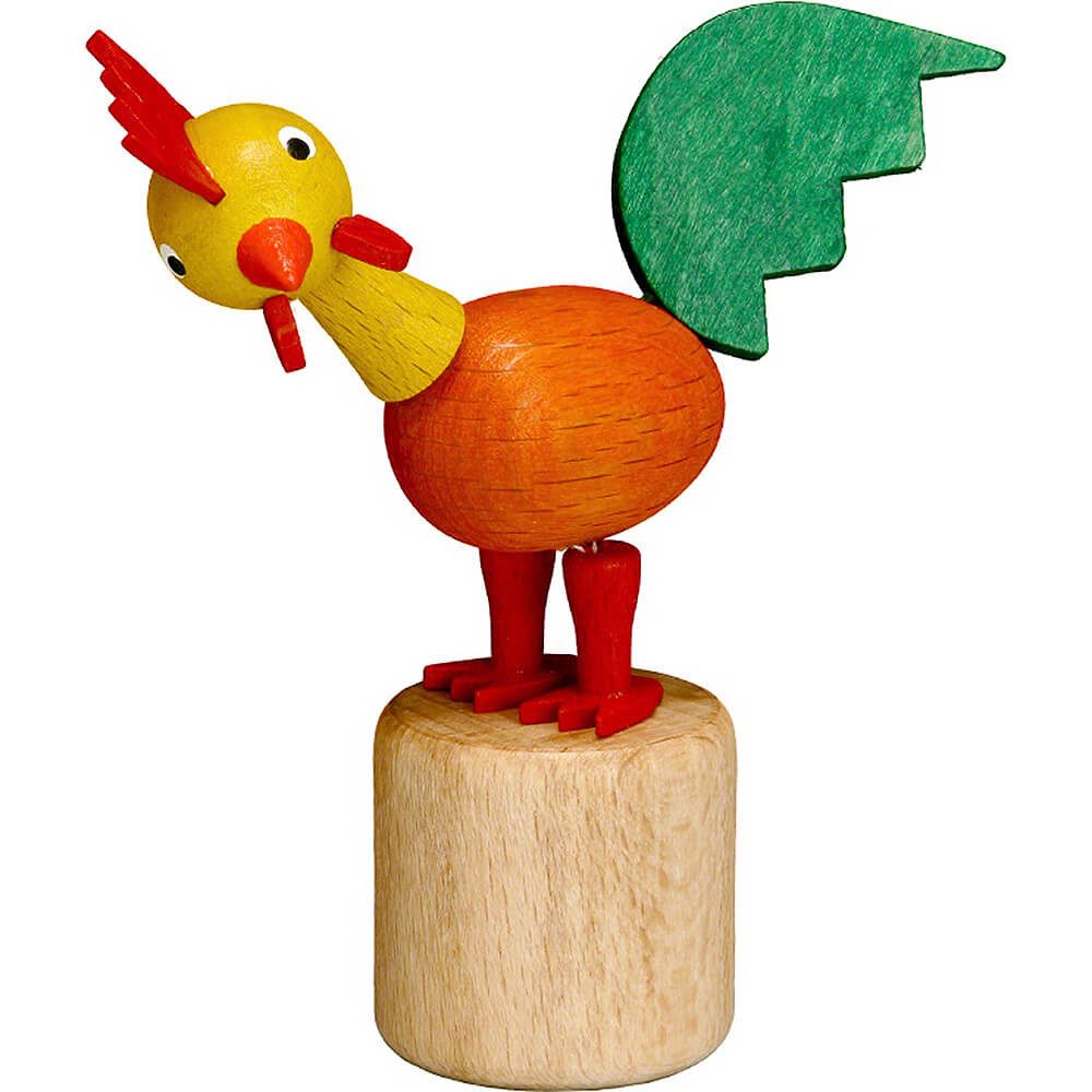 Jan Stephani Erzgebirgische Volkskunst Dekofigur Wackeltier Hahn mit grüner Schwanzfeder (9cm) von Jan Stephani