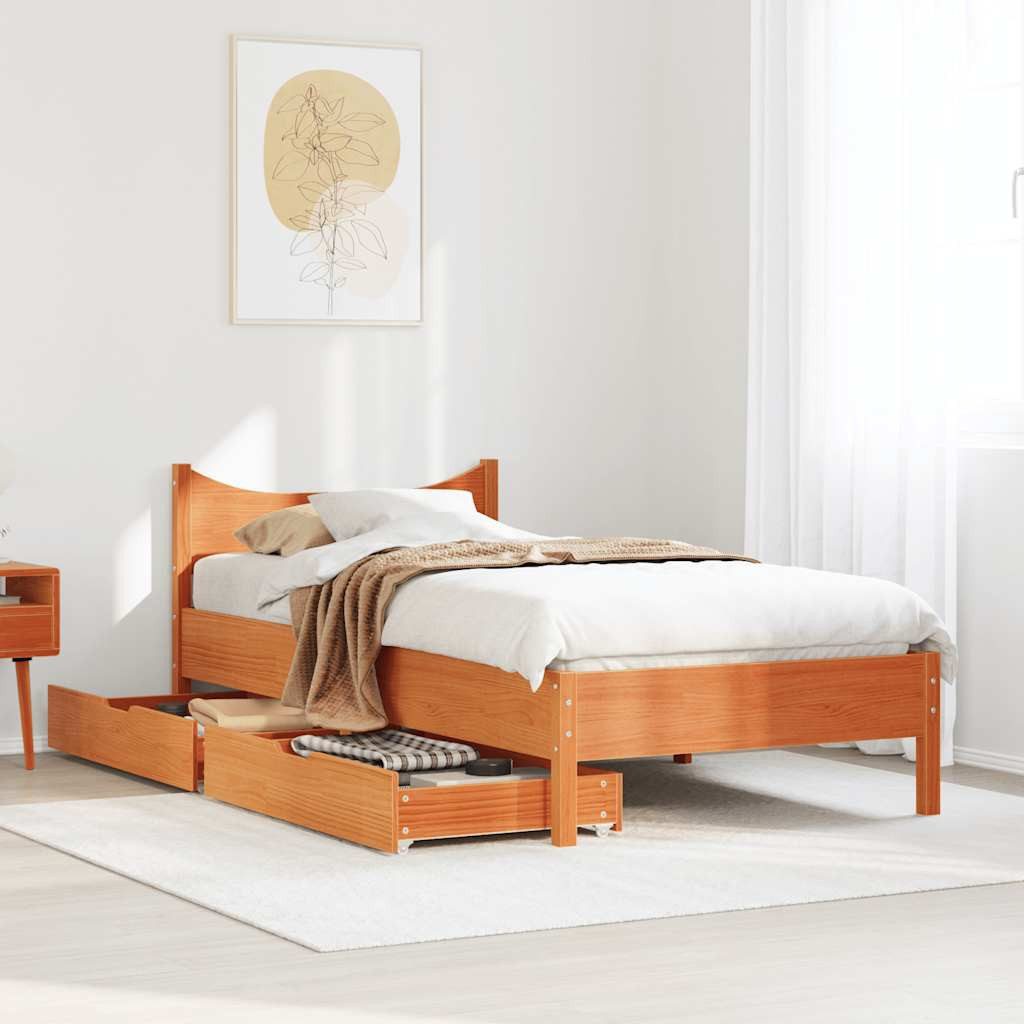 vidaXL Bett Massivholzbett mit Schubladen Wachsbraun günstig online kaufen