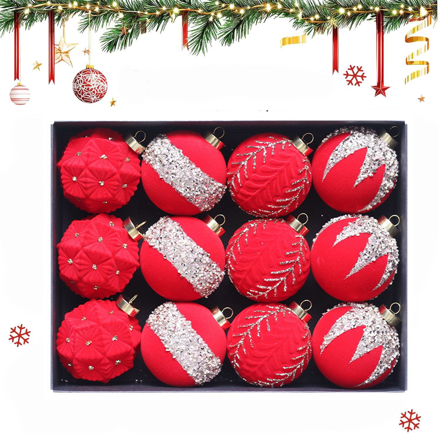 Coonoor Weihnachtsbaumkugel 12 Stück Christbaumkugeln, 8cm Weihnachtskugel, Christbaumschmuck, Weihnachtsbaumschmuck,deko Weihnachten