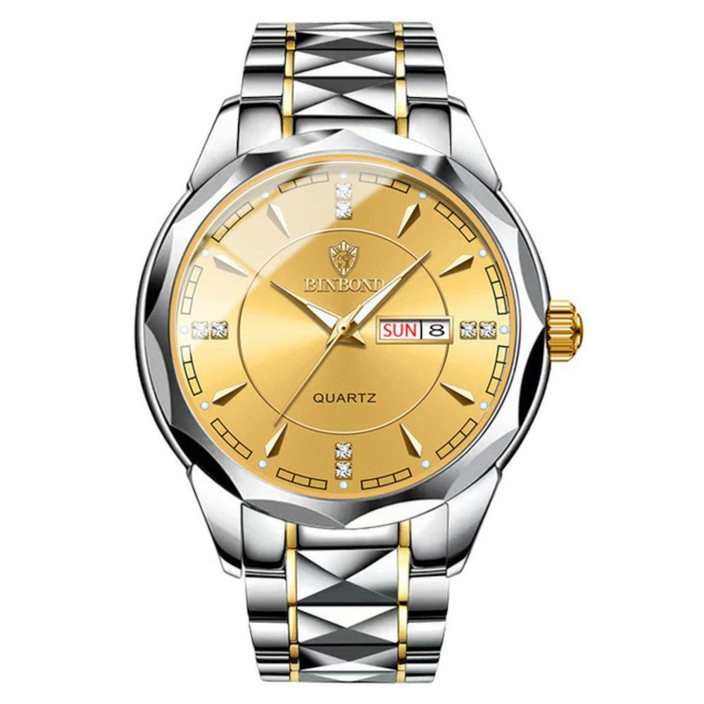 UE Stock Quarzuhr Herrenuhr Edelstahl Quarz Leuchtend Business Armbanduhr Silber Gold, für einen eleganten Touch