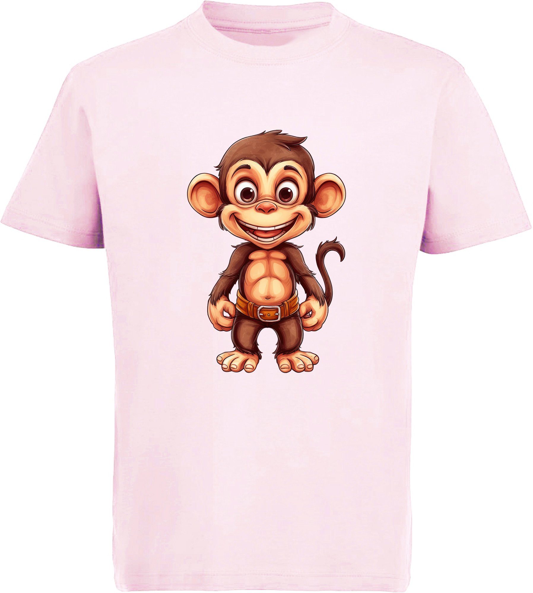 MyDesign24 T-Shirt Kinder Wildtier Baby rosa - Affe Aufdruck, mit Print Schimpanse Shirt bedruckt i276 Baumwollshirt