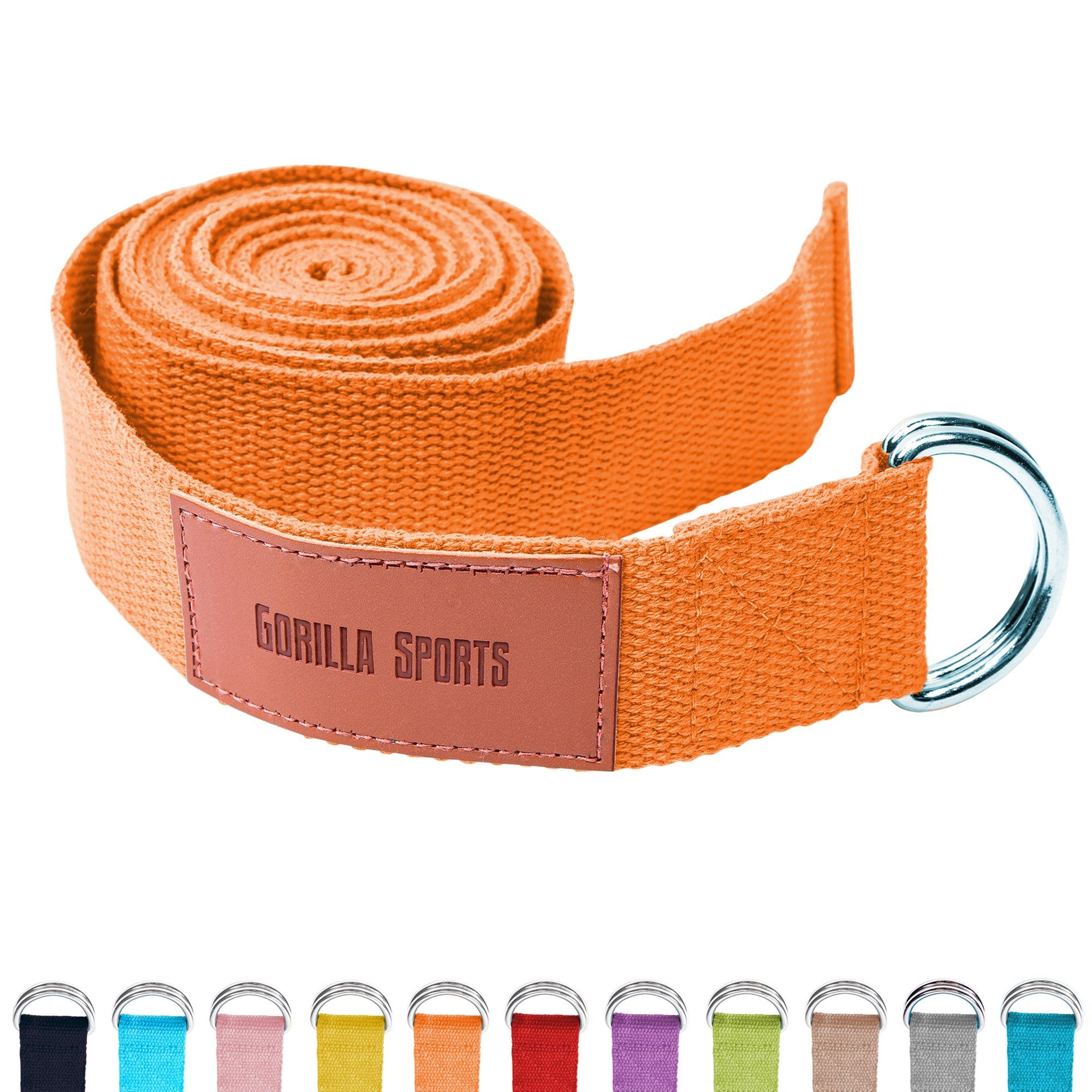 GORILLA SPORTS Yogagurt Yoga-Gürtel, 100% Baumwolle, mit Verschluss aus Metall, Yoga Strap Orange