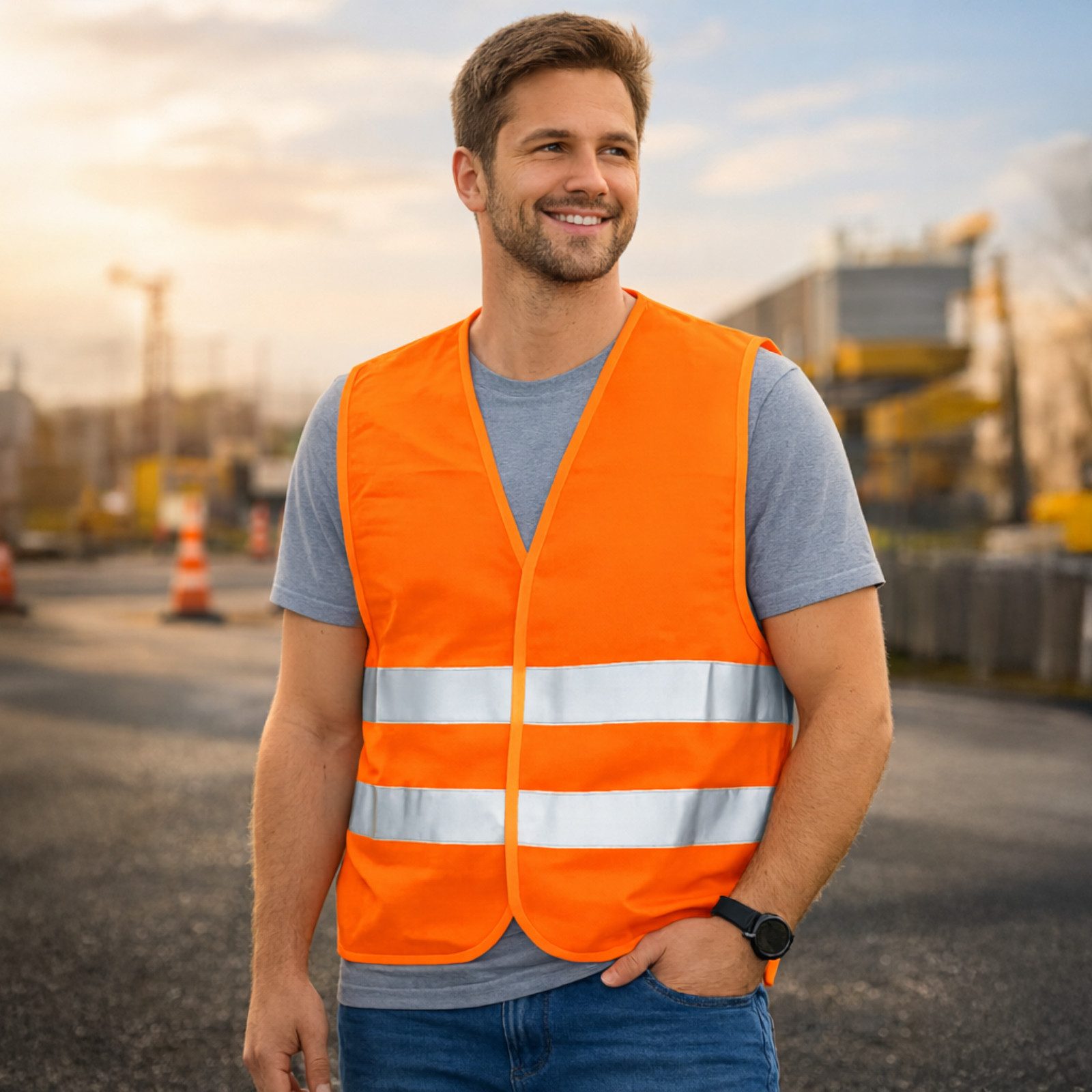 FIRST AID ONLY® Warnweste Warnweste Orange, Sicherheitsweste EN ISO 20471:2013 (4-tlg) Reflektierende Weste für Erwachsene, Einheitsgröße
