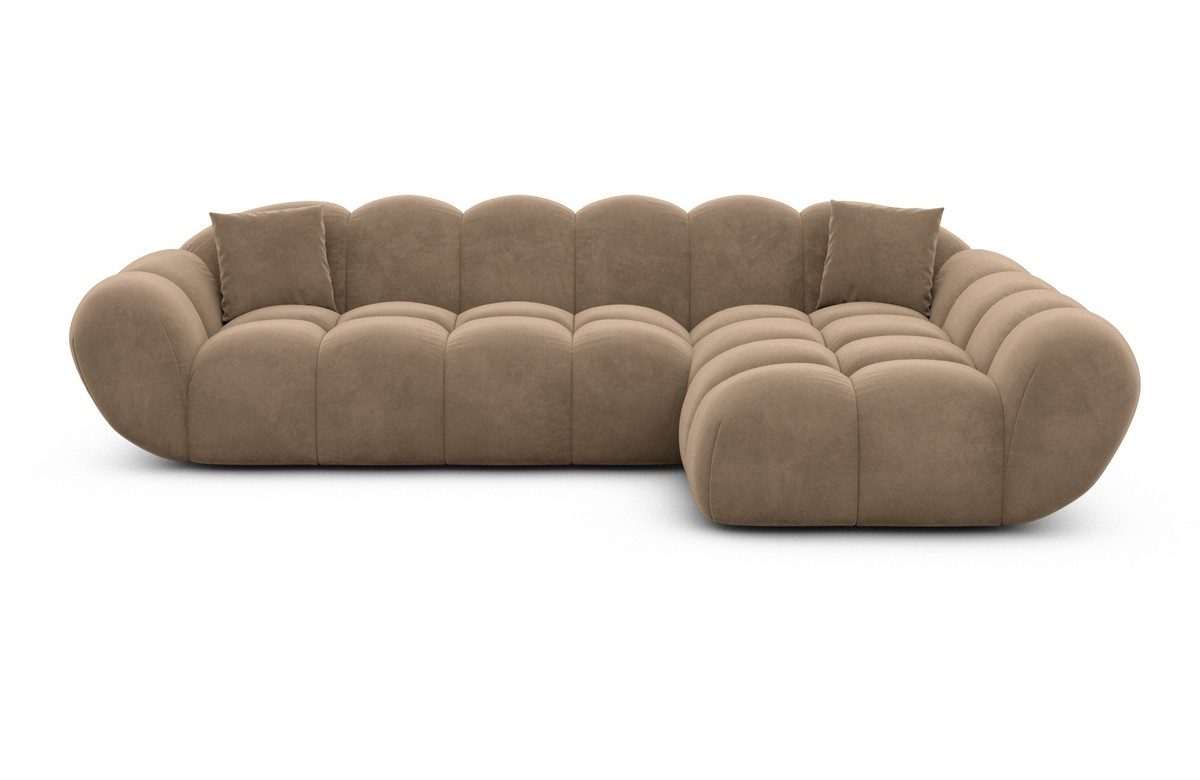 Sofa Dreams Polsterecke Maleron L Form kurz Stoffsofa, 4-Sitzer, Design Loungesofa, Ottomane rechts, Samtstoff Bezug in Braun
