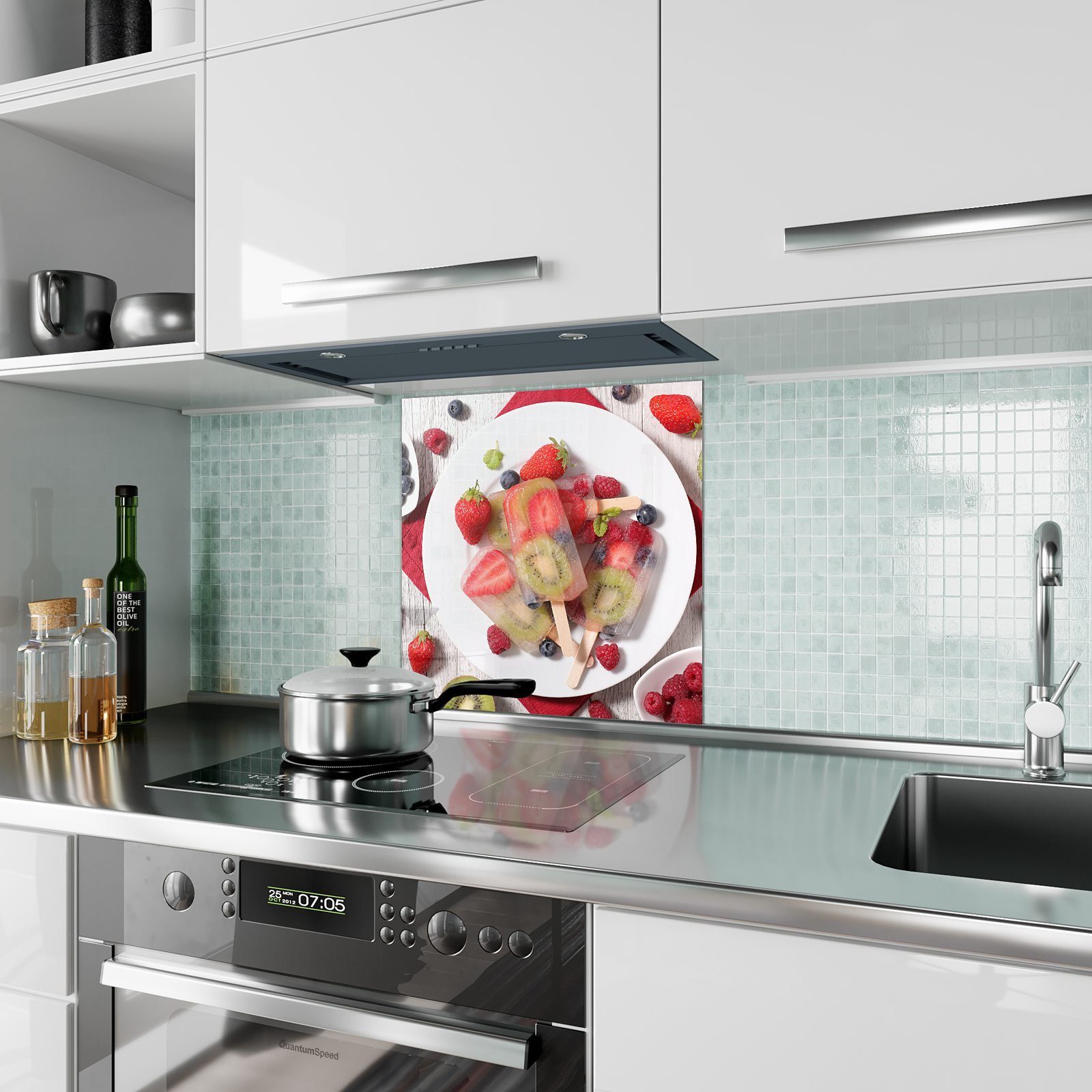 Eis Küchenrückwand Glas am Stiel Hausgemachtes Motiv Küchenrückwand Spritzschutz Primedeco mit