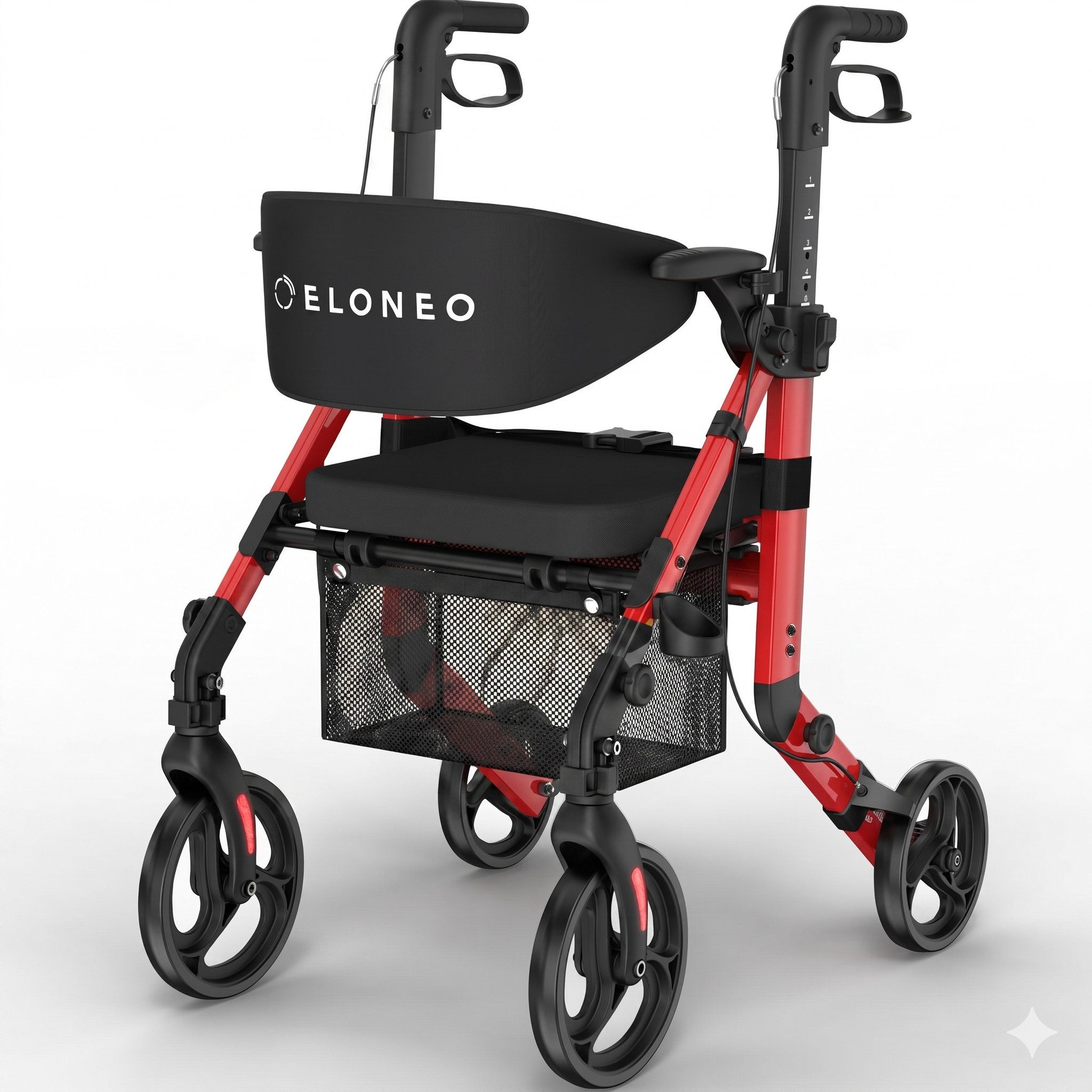 ELONEO Rollator 2in1 Rollator & Rollstuhl, Faltbar und Leicht, Outdoor-Gummireifen, mit Stiz & Netztasche