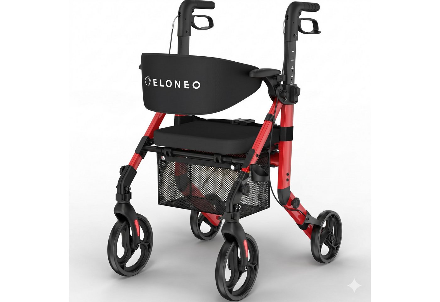 ELONEO Rollator 2in1 Rollator & Rollstuhl, Faltbar und Leicht, Outdoor-Gummireifen, mit Stiz & Netztasche