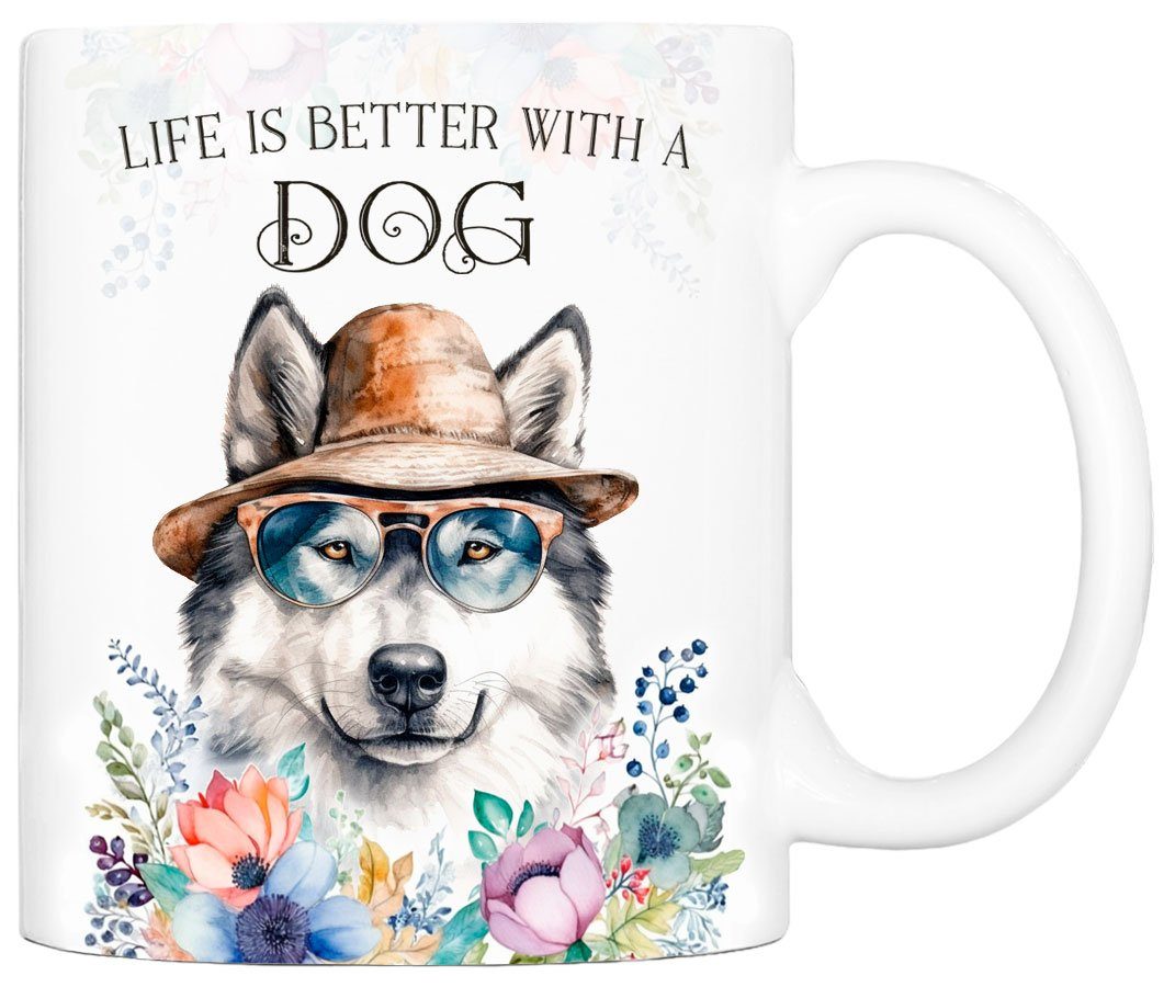 Cadouri Tasse ALASKAN MALAMUTE - Kaffeetasse für Hundefreunde, Keramik, mit Hunderasse, beidseitig bedruckt, handgefertigt, Geschenk, 330 ml