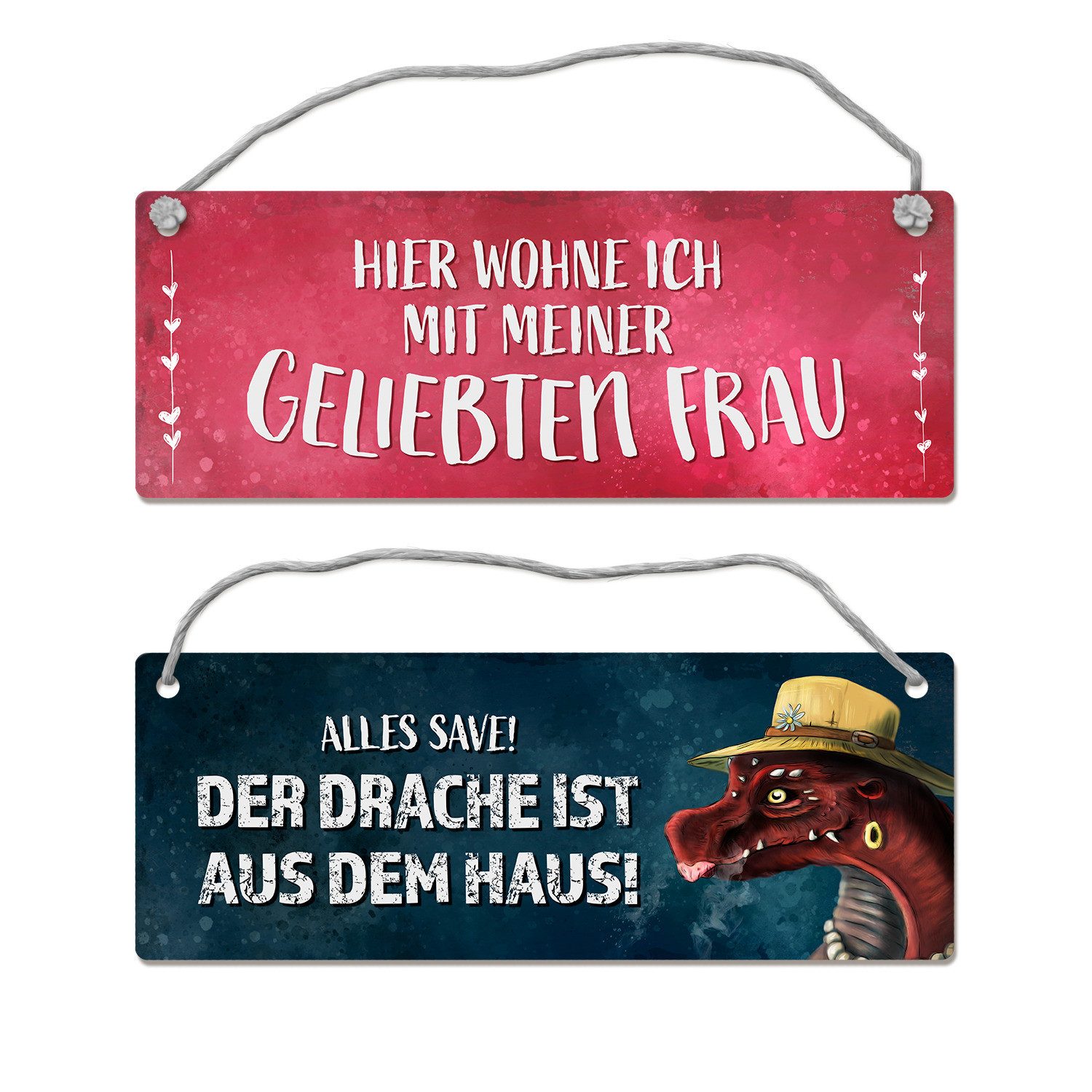 Metallschild Drache Geliebte Frau Wendeschild mit Kordel Schild Türschild