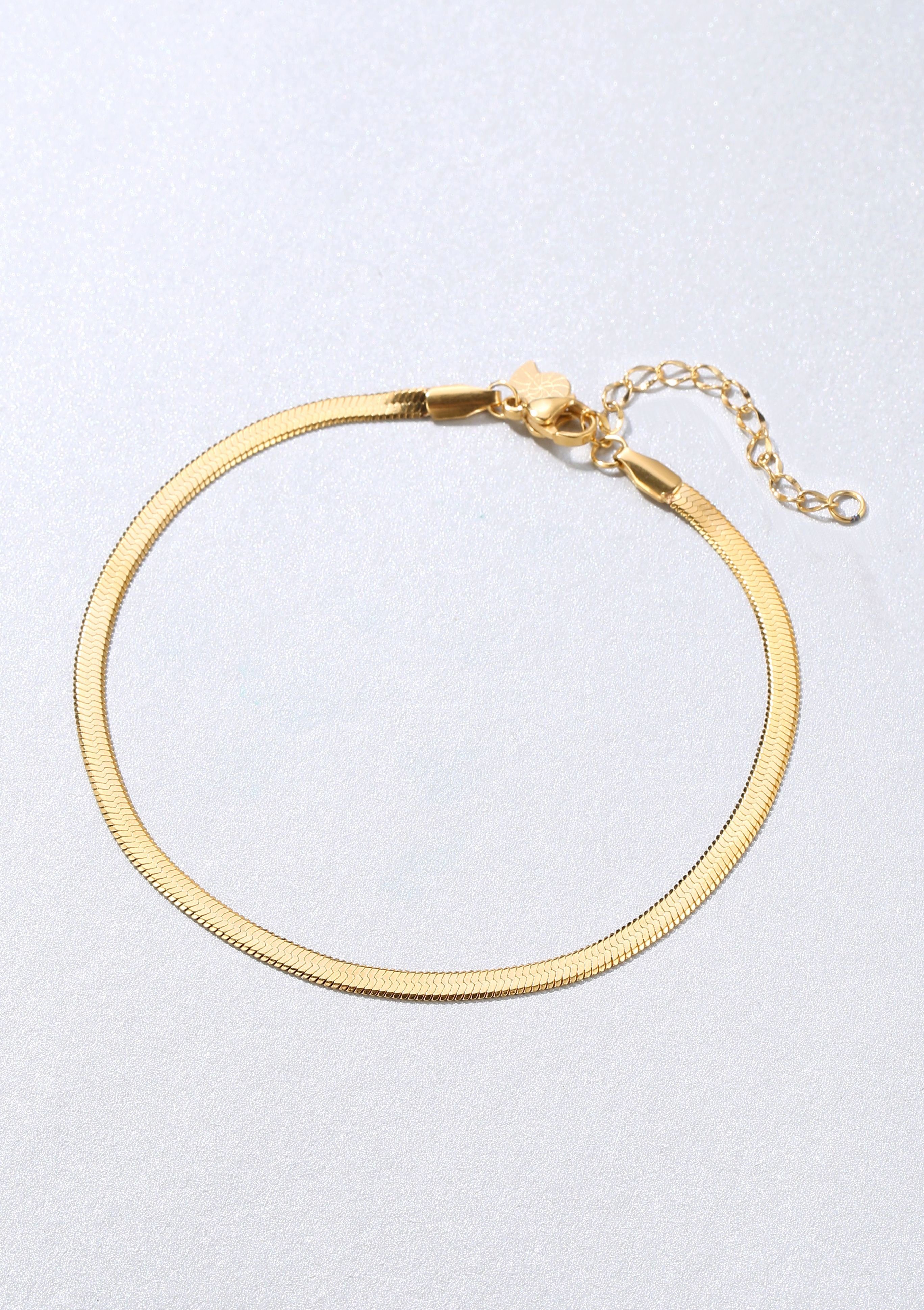 Hey Happiness Fußkette Schlange flach, Fußkettchen 18K Roségold Gold, Damen Fußband Edelstahl, wasserfest