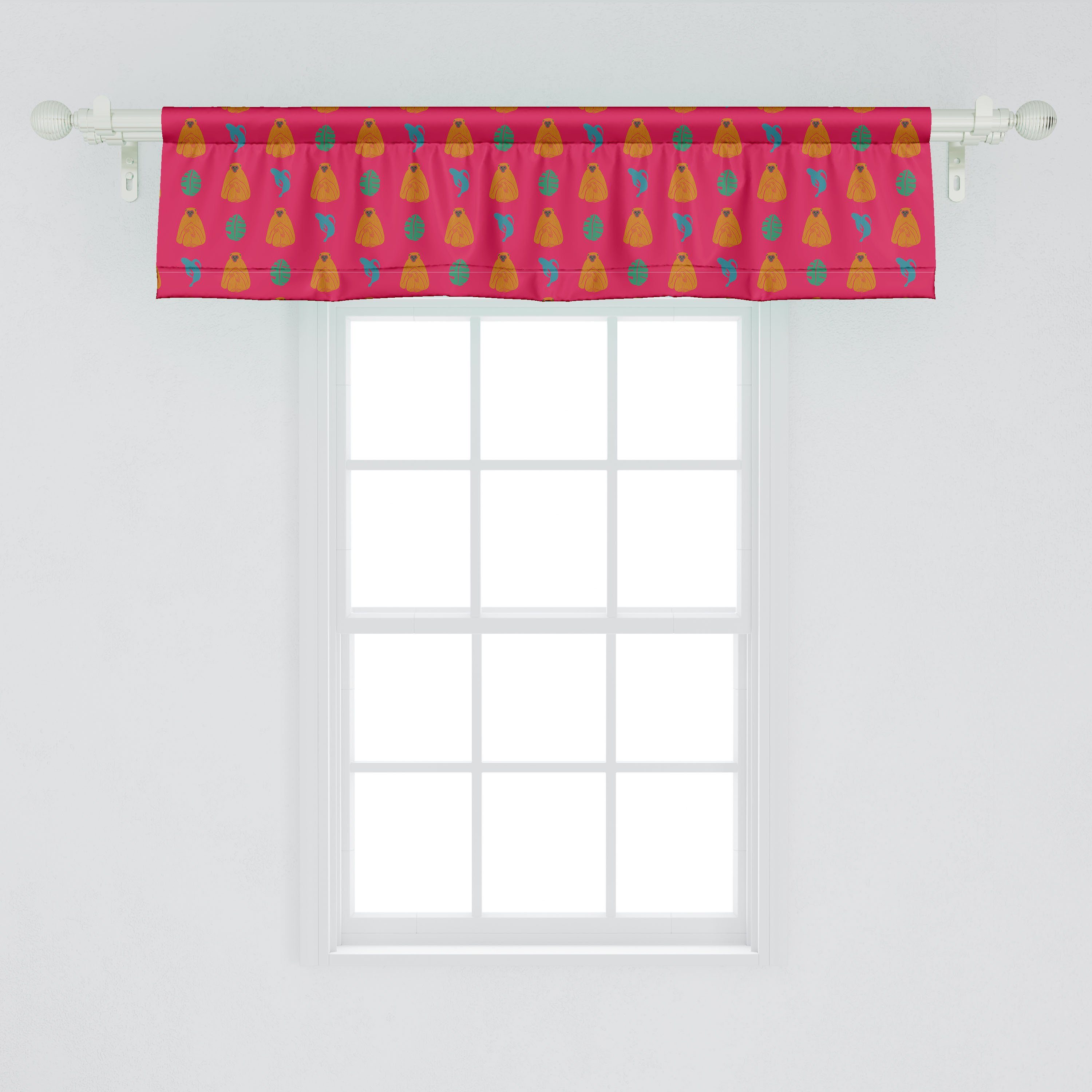 Scheibengardine Vorhang Volant für Küche Retro Dekor Blätter Microfaser, Exotisch mit Tier Abakuhaus, Schlafzimmer Stangentasche, Monkeys