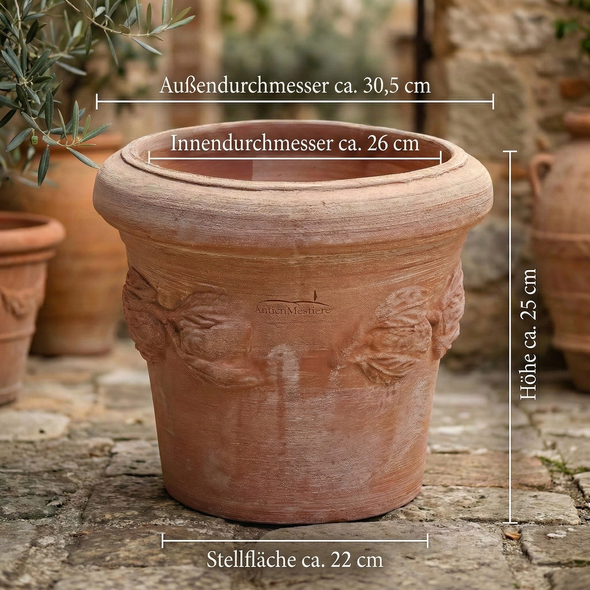 Teramico Blumentopf Pflanzgefäß Terrakotta "Limone" – Ø 31 cm – Handgefertigt (1 St), Frostfest, UV-Fest