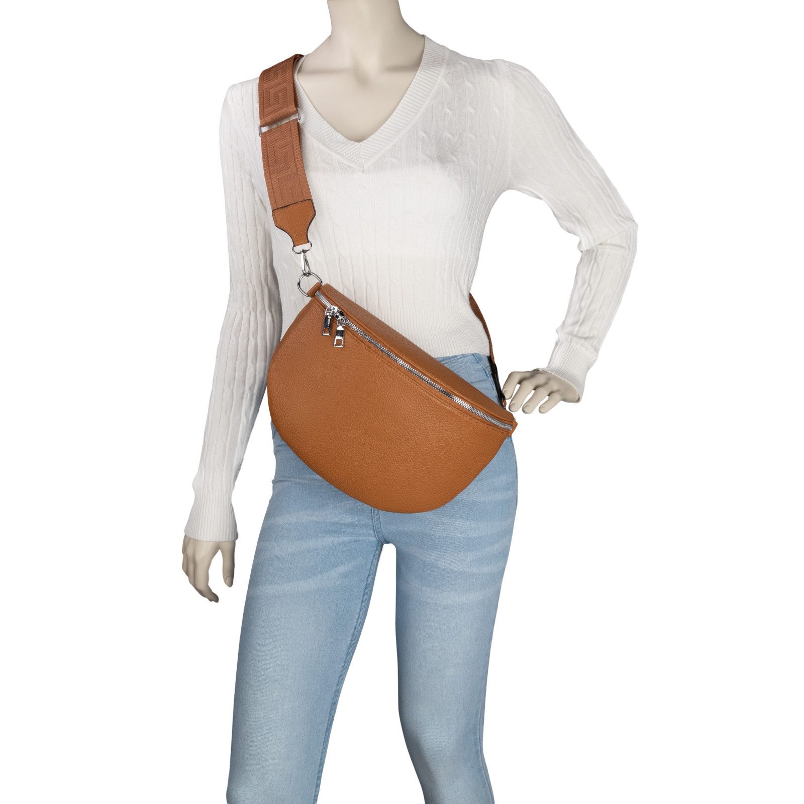 EAAKIE Gürteltasche Bauchtasche Umhängetasche Crossbody-Bag Kunstleder Italy-Design, als Schultertasche, CrossOver, Umhängetasche tragbar