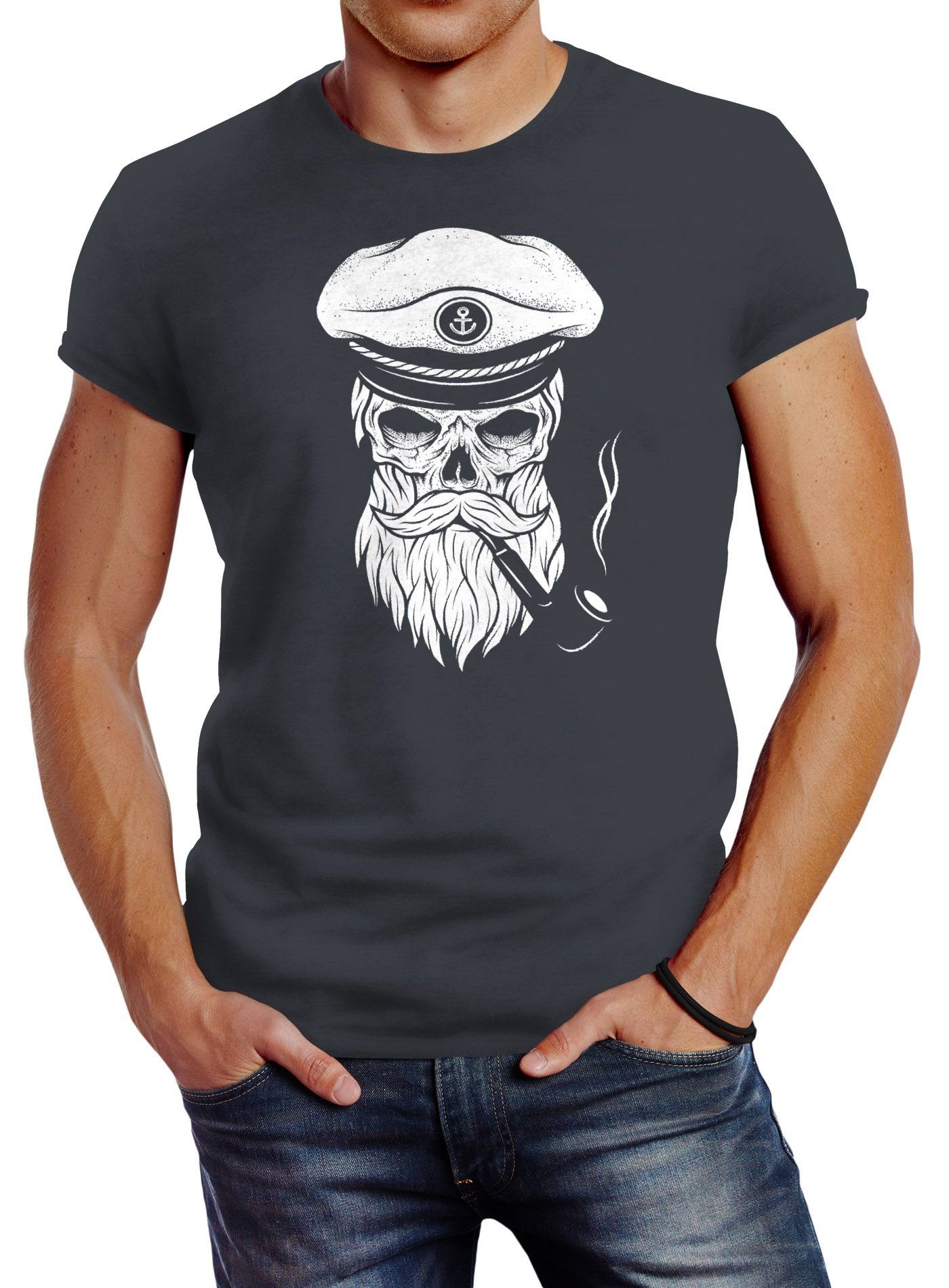 Neverless Print-Shirt Herren T-Shirt Totenkopf Kapitän günstig online kaufen