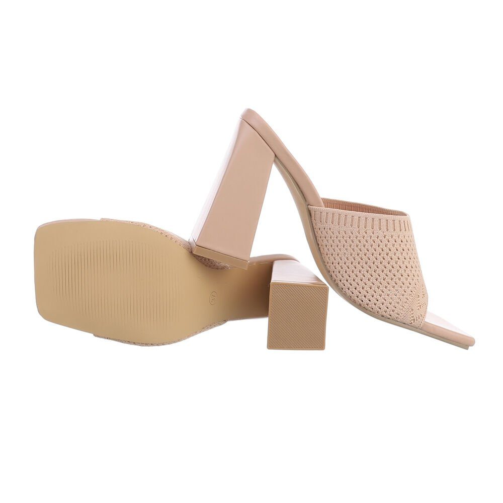 & Damen Beige Ital-Design Pantolette Blockabsatz Sandalen Freizeit in Sandaletten Mules