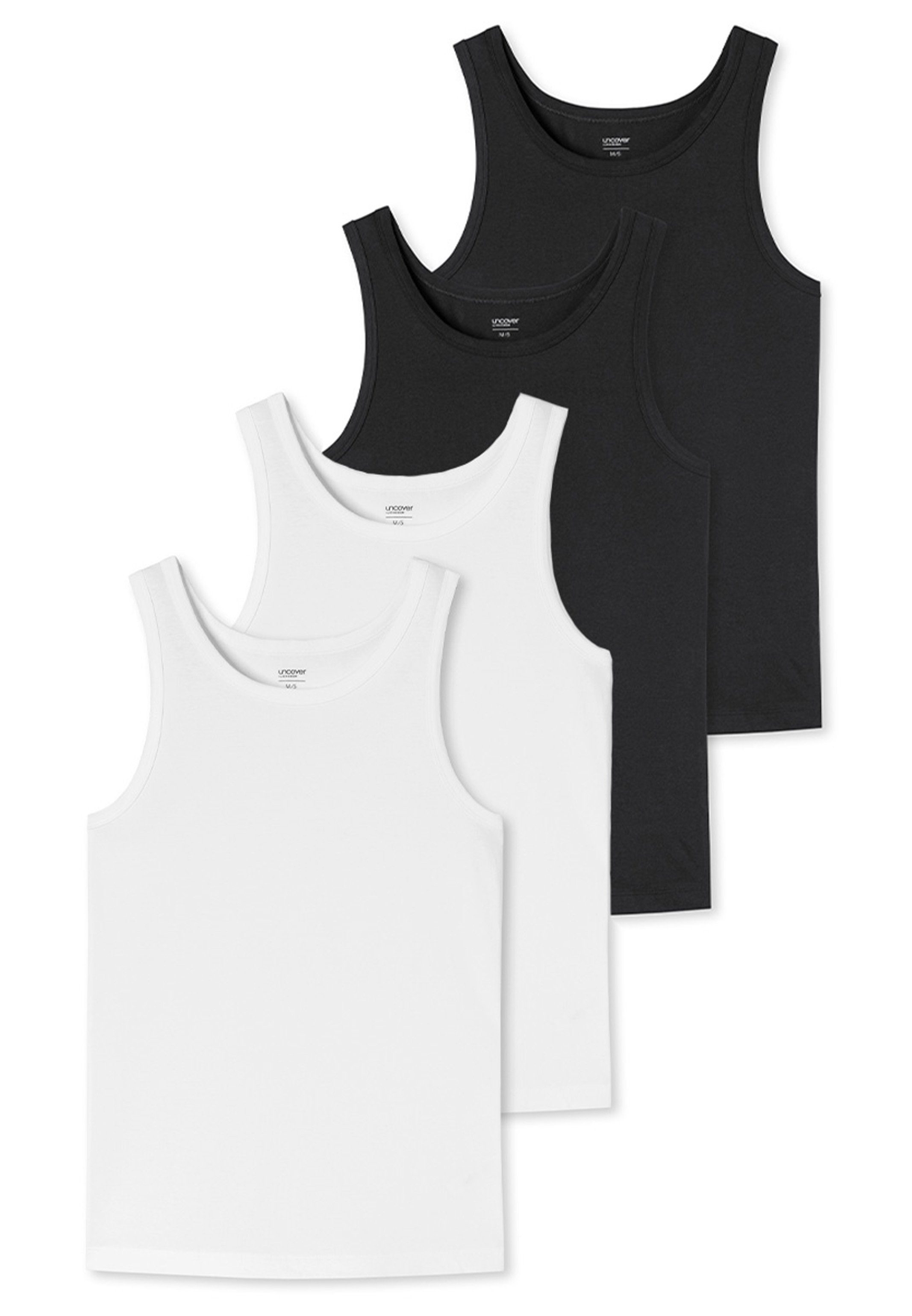Unterhemd Pack / 4er (Spar-Set, Passform Schwarz Weiß Basic perfekter mit Unterhemden / Unterhemd Baumwolle - SCHIESSER Tanktop uncover 4-St) by -