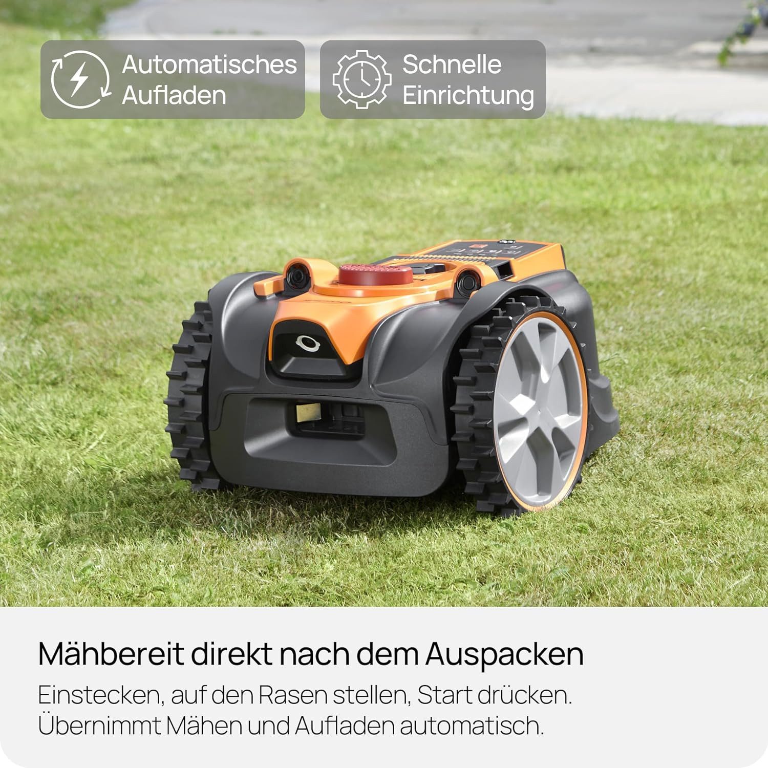 Lawnmaster Rasenmähroboter OcuMow®16 Rasenmäher Roboter Mähroboter ohne Begrenzungskabel, bis 300 m² Rasenfläche, (1-St., Optik-Navigation, Auto-Ladestation, Verbotene-Zone), Smarte Hindernisvermeidung, Smarte Hindernisvermeidung