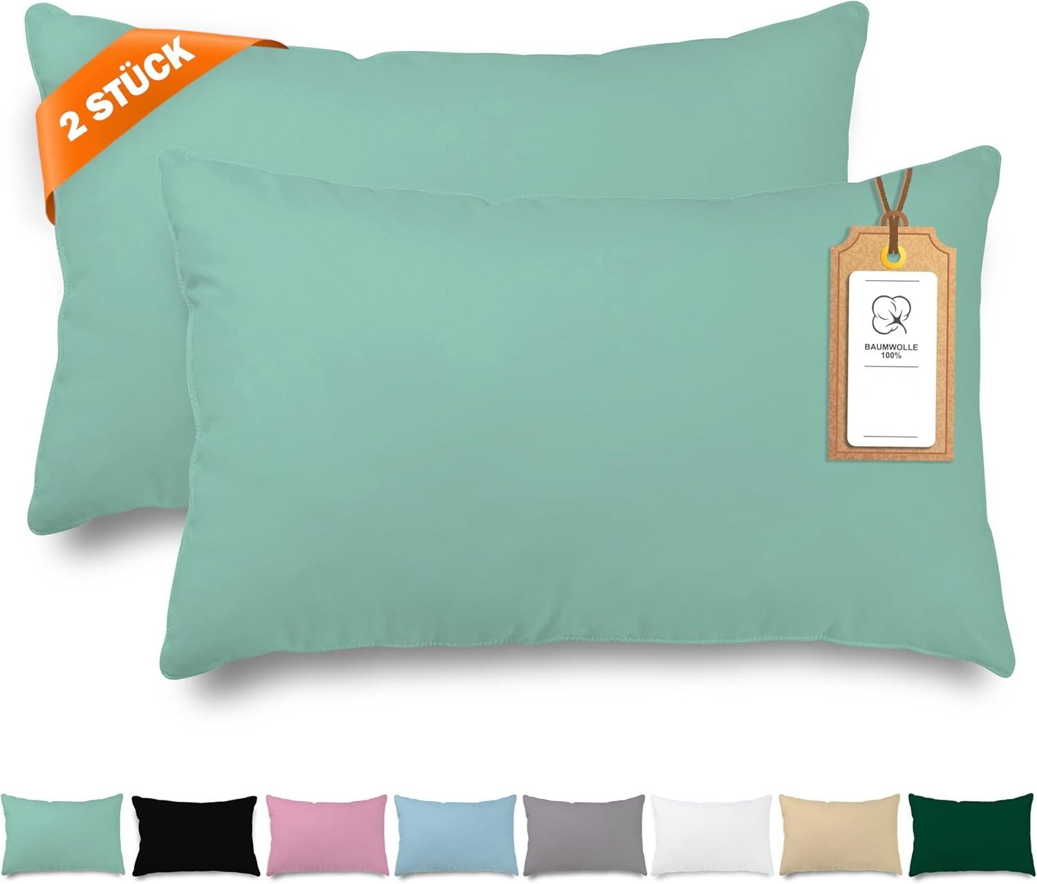 Veluna Home Kissenbezug 40x80cm - 100% Baumwolle(2er-Set) - Dicht gewebt mit 57 Fäden/cm², (2 Stück)