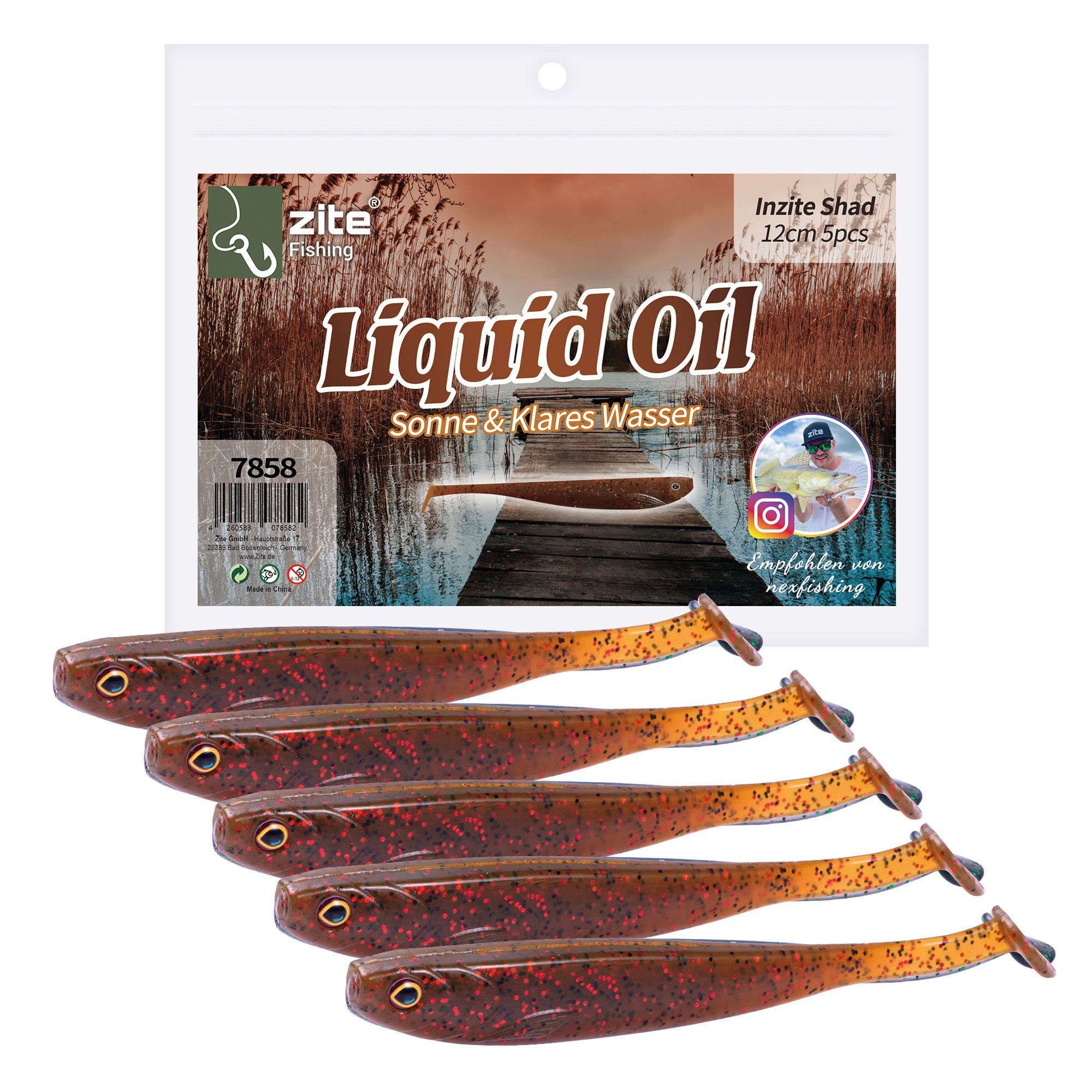 Zite Kunstköder Set Liquid Shad Zander 12 Softbait Inzite Gummifische - Oil cm