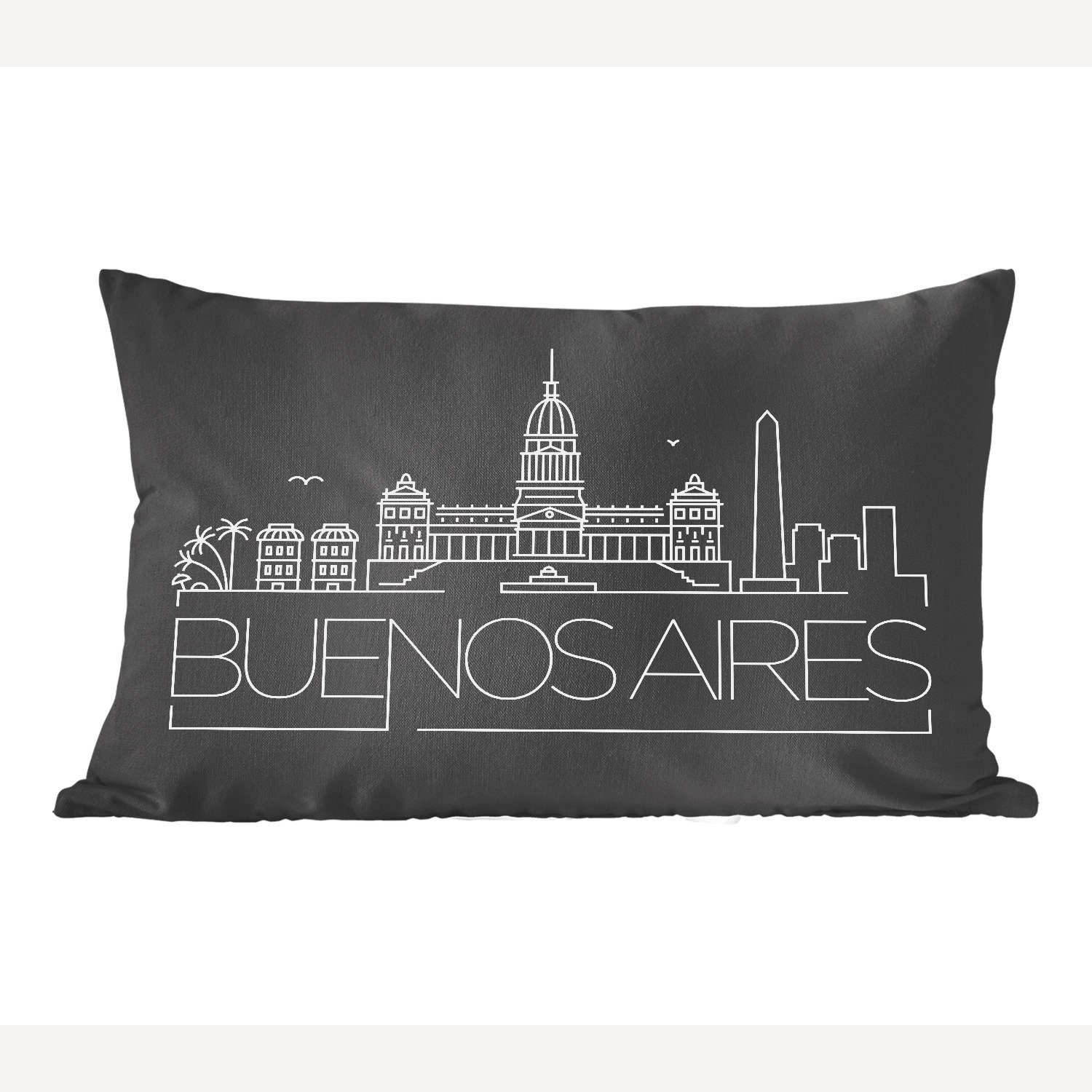 MuchoWow Dekokissen Skyline von Buenos Aires" auf schwarzem Hintergrund, Wohzimmer Dekoration, Zierkissen, Dekokissen mit Füllung, Schlafzimmer